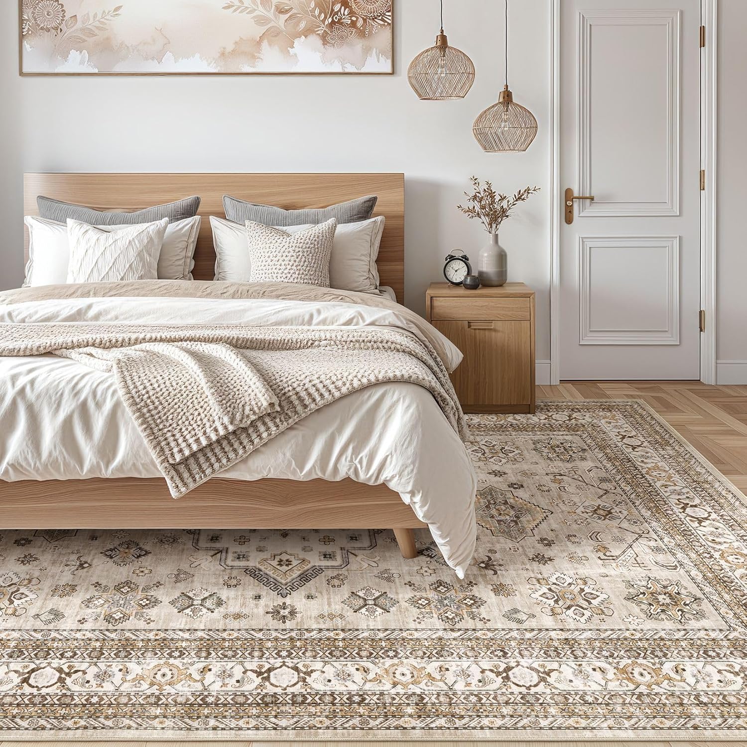Thumbnail 6 de Vintage Living Room Area Rug 5x7 (Beige) — Soft Washable Traditional Oriental Distressed Farmhouse Carpet
