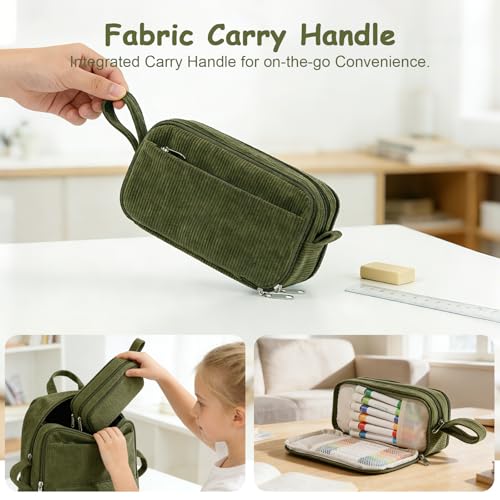 Thumbnail 6 de BuyCard Large Corduroy Pencil Case, Solid Colour Pen Pouch Organizer