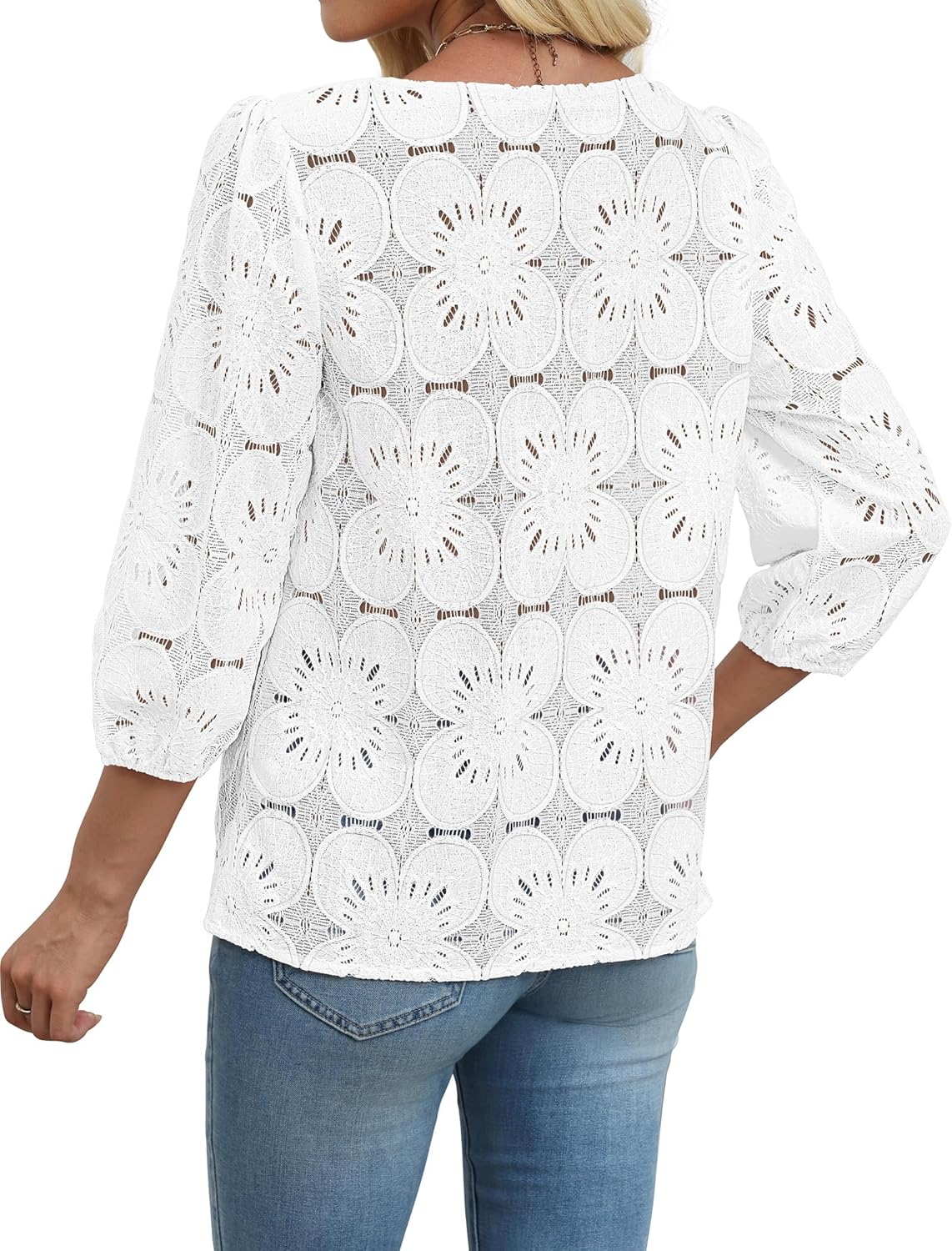 Thumbnail 4 de Sampeel women’s lace eyelet 3/4-sleeve blouses (dressy casual tops)