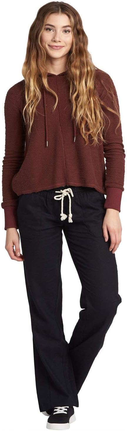 Detalle de Roxy Oceanside Pants pour Femme – coupe Flare en lin et coton, confort et style décontracté