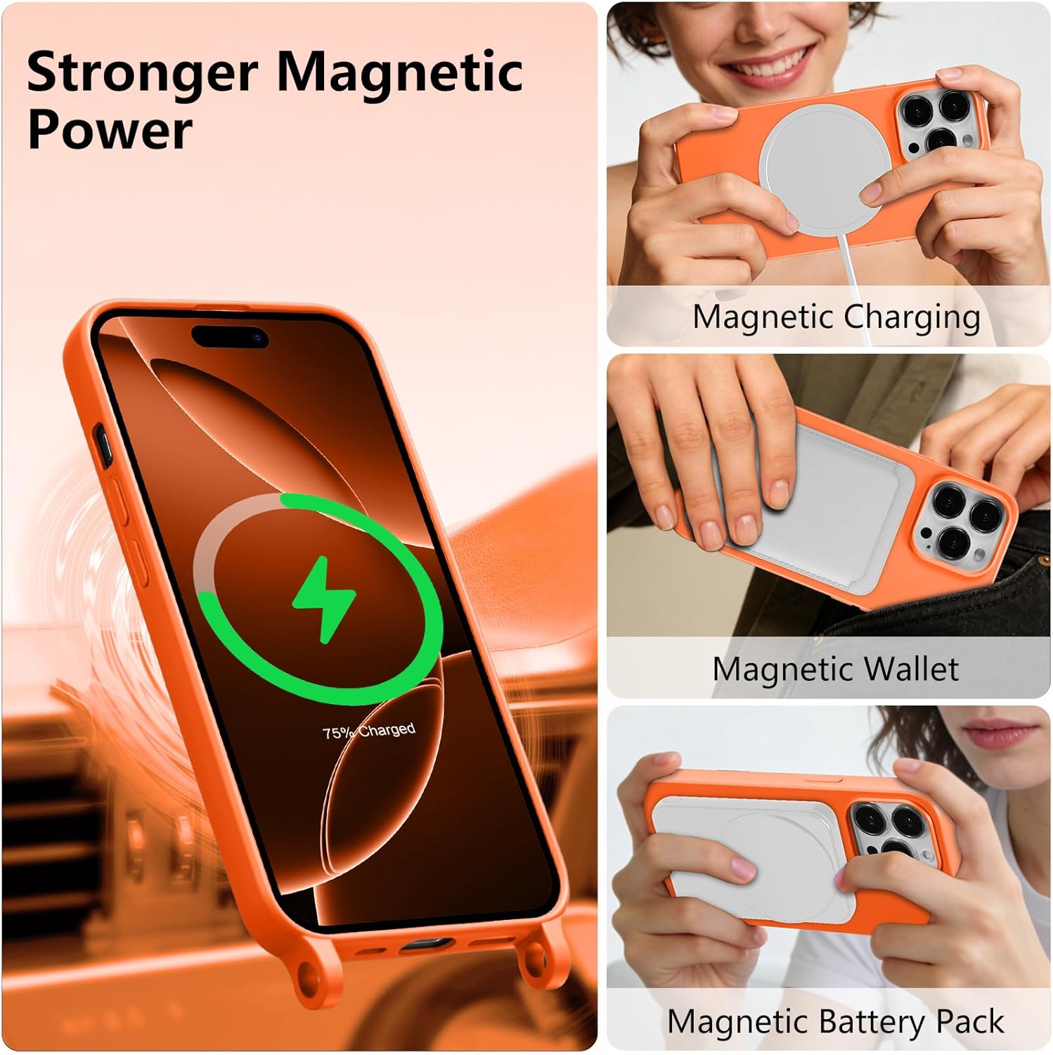 Thumbnail 3 de UCASONG Magnetic Case for iPhone 13 Pro (6.1") with MagSafe and Adjustable Lanyard – Orange