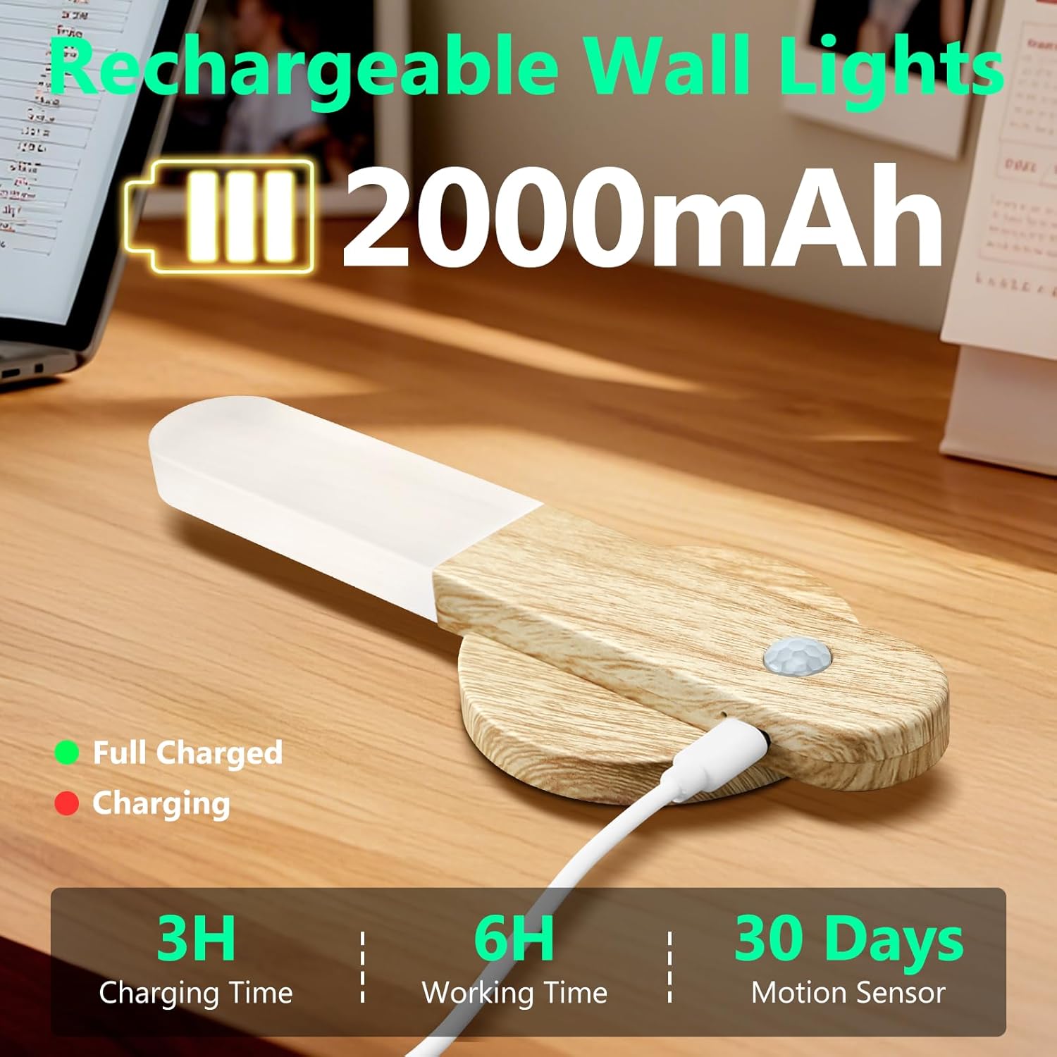 Thumbnail 1 de Toowell 3-Pack Motion Sensor Stair Lights (Rechargeable Wall/Night Lights)