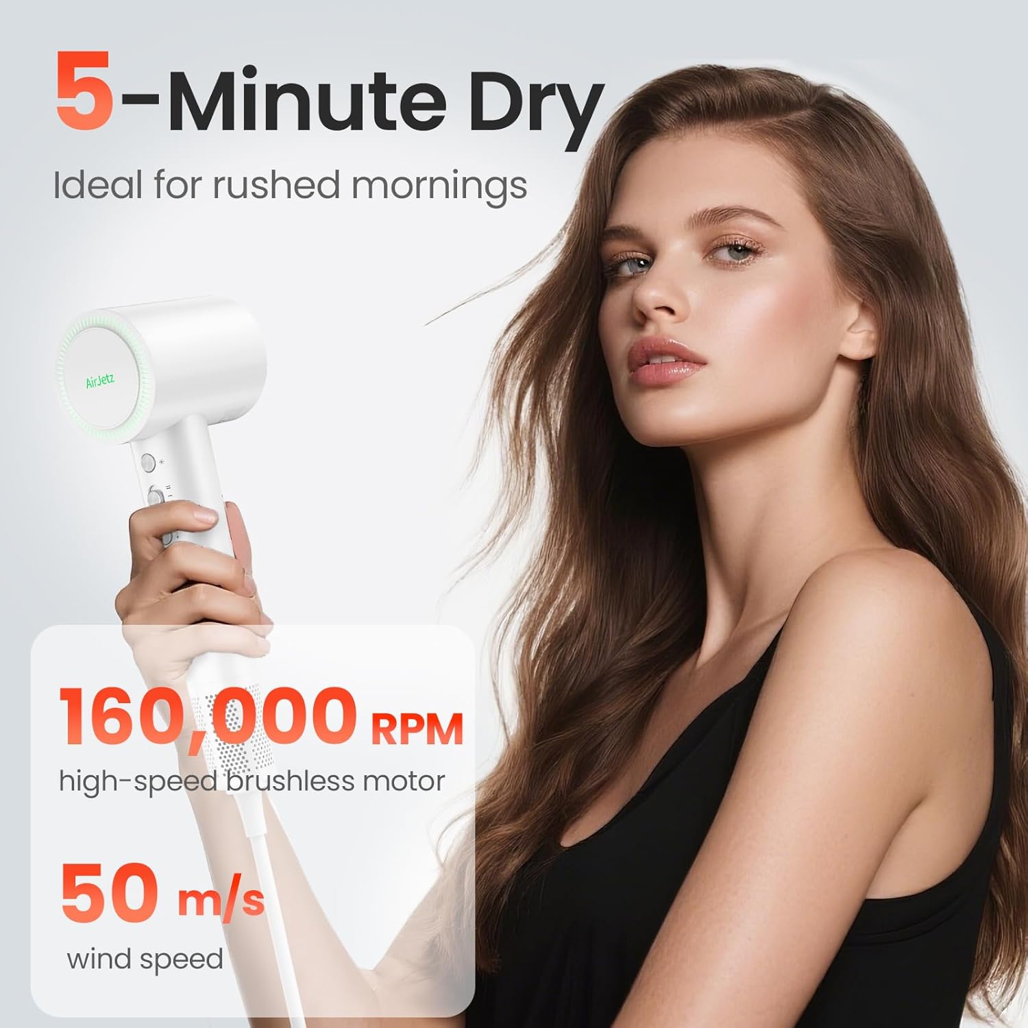 Detalle de Hair Dryer with 160,000 RPM High-Speed Motor and Diffuser — Ultra-Fast, Ionic Drying for All Hair Types