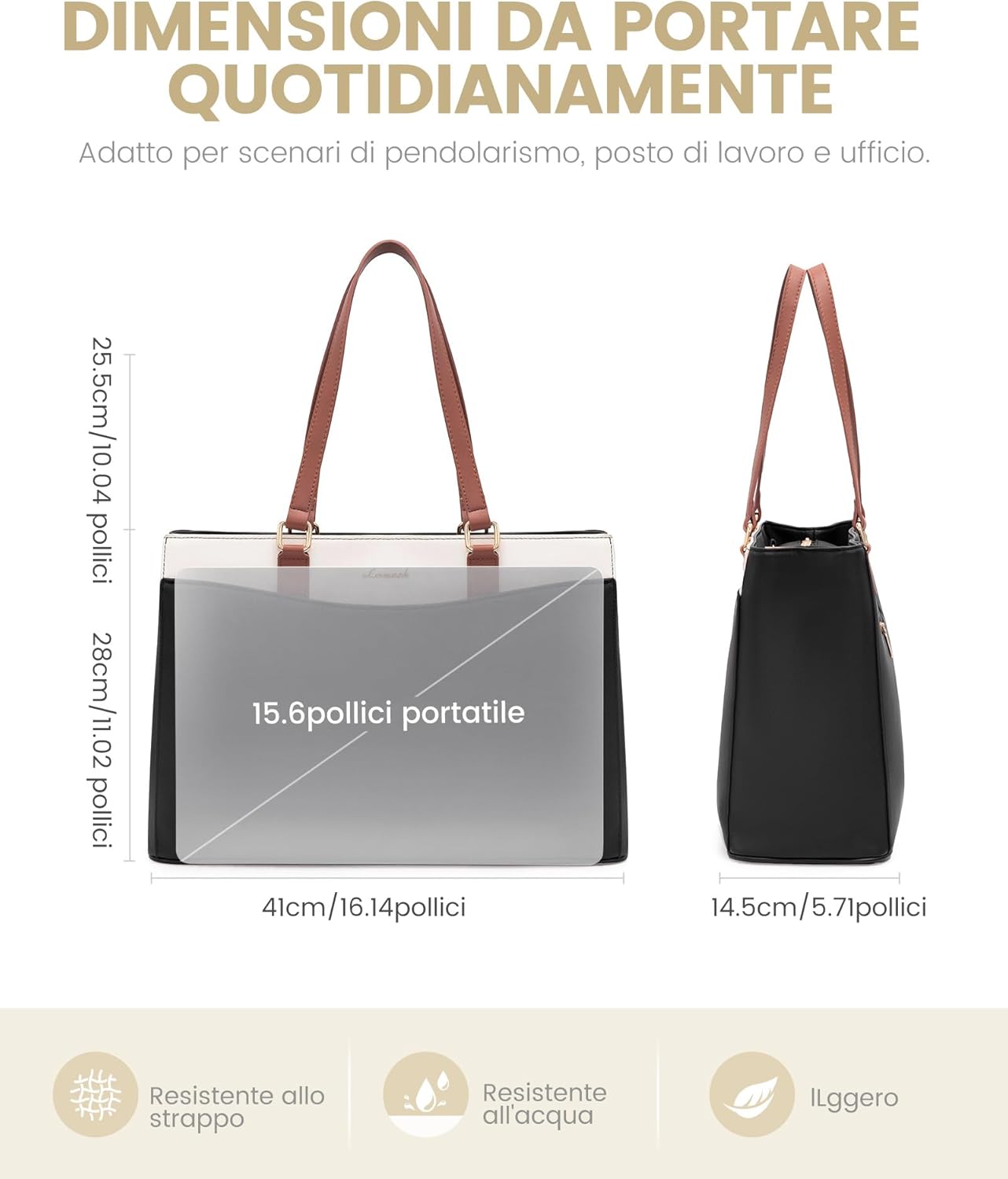 Thumbnail 4 de LOVEVOOK Borsa donna grande in PU con tracolla e scomparto laptop fino a 17”