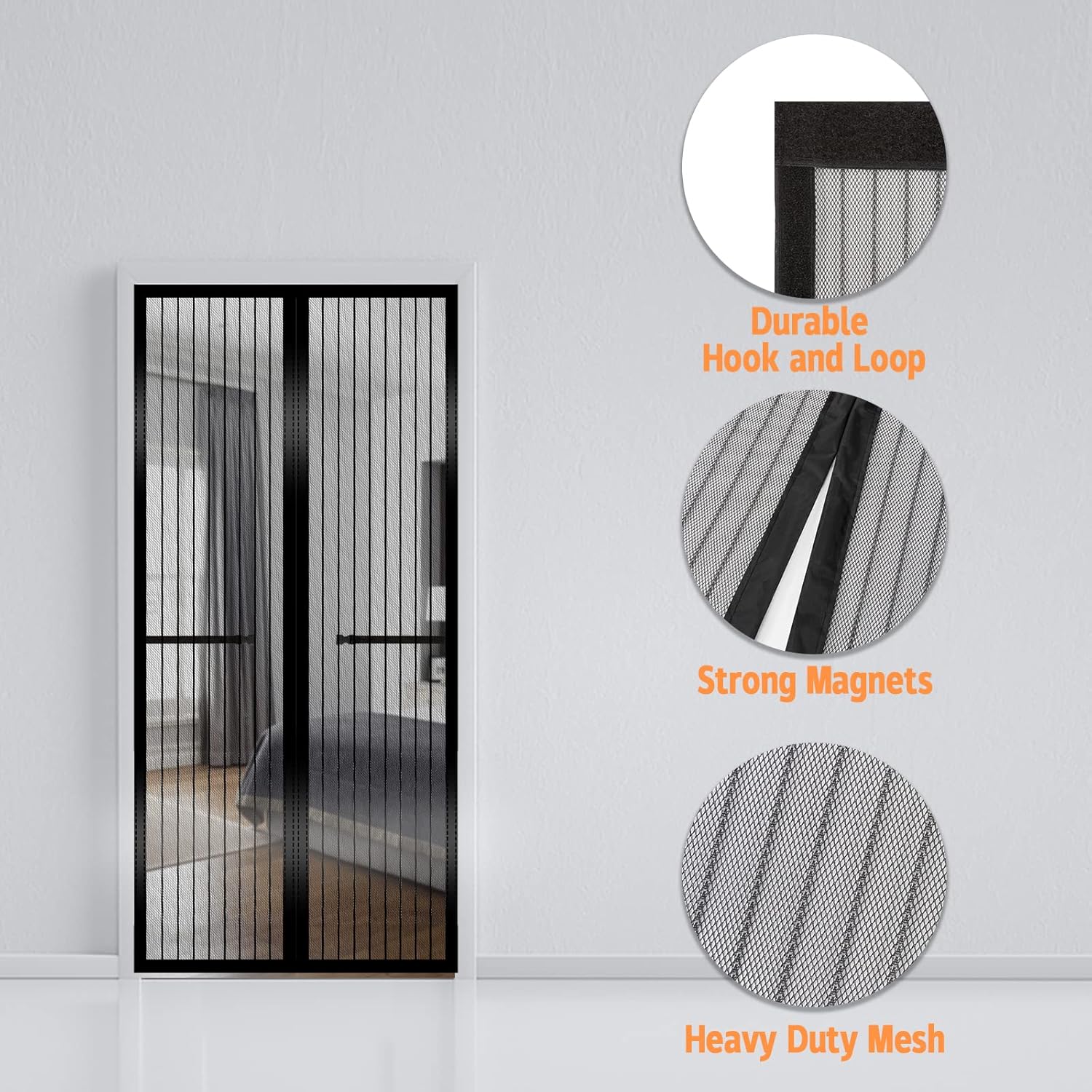 Thumbnail 1 de RnCop Magnetic Screen Door for Doors up to 90 × 200 cm (Black) – Heavy Duty Fly Screen with Self-Sealing Magnet Closure