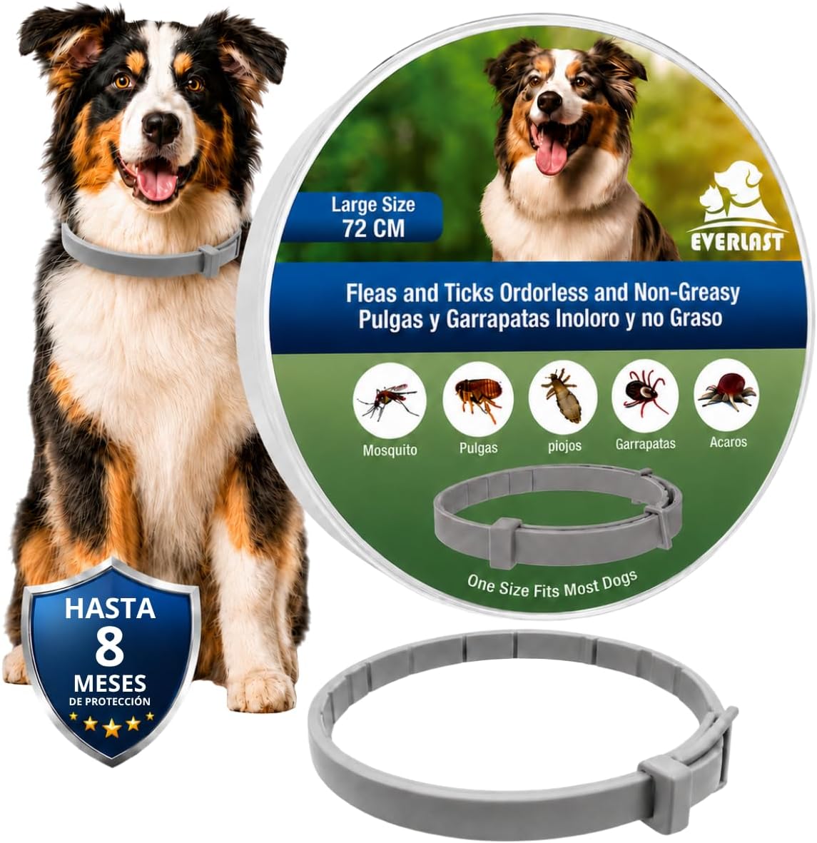 Detalle de Collare antiparassitario per cani – protezione naturale 8 mesi, 65 cm regolabile