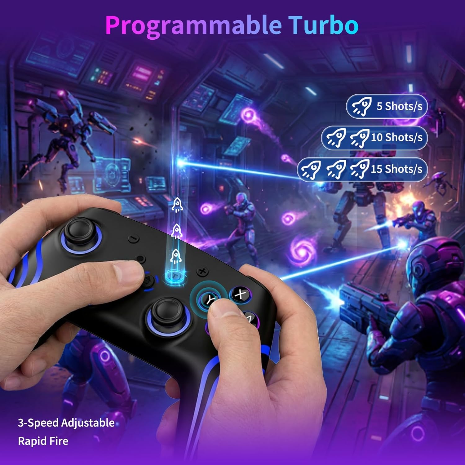 Detalle de VidPPluing 2 Pack Switch Controllers: RGB Wireless Pro Controllers for Switch, Switch 2, Lite, and OLED