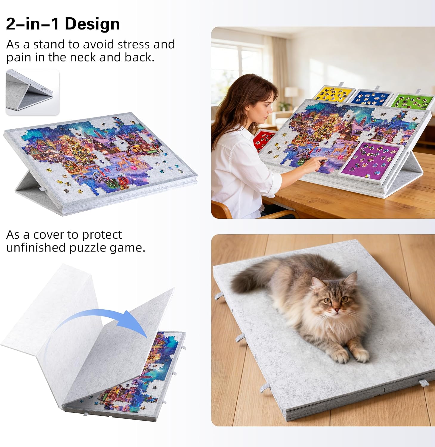 Thumbnail 1 de LAVIEVERT Tilting Puzzle Board with 2-in-1 Stand & Cover and 5 Drawers (Light Grey) for 1,000-Piece Puzzles
