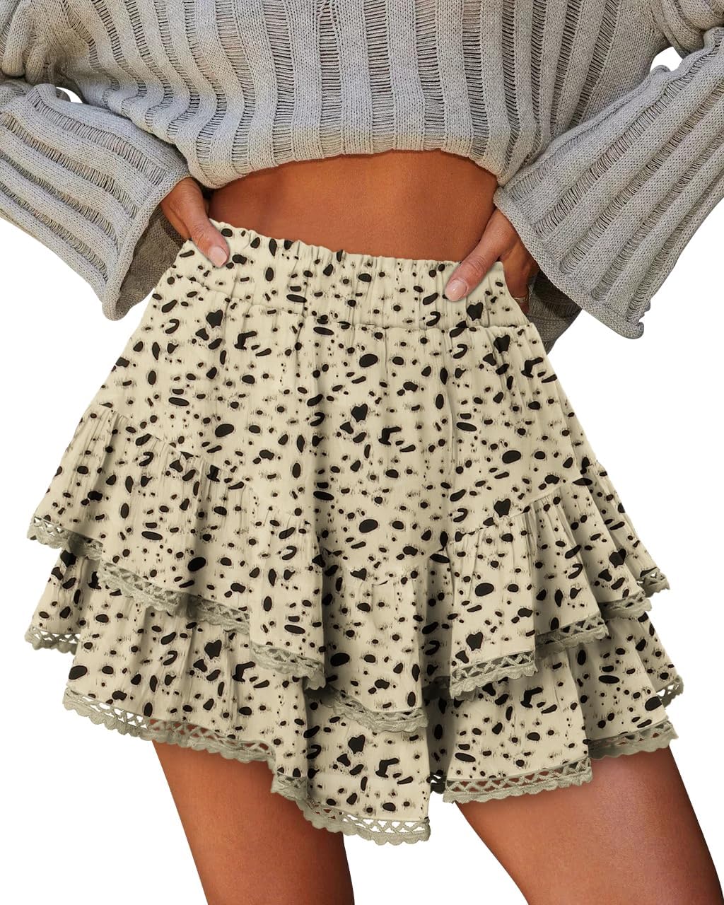 Detalle 2 de onlypuff Flowy Ruffle Mini Skort, High-Waisted Double-Layer Design