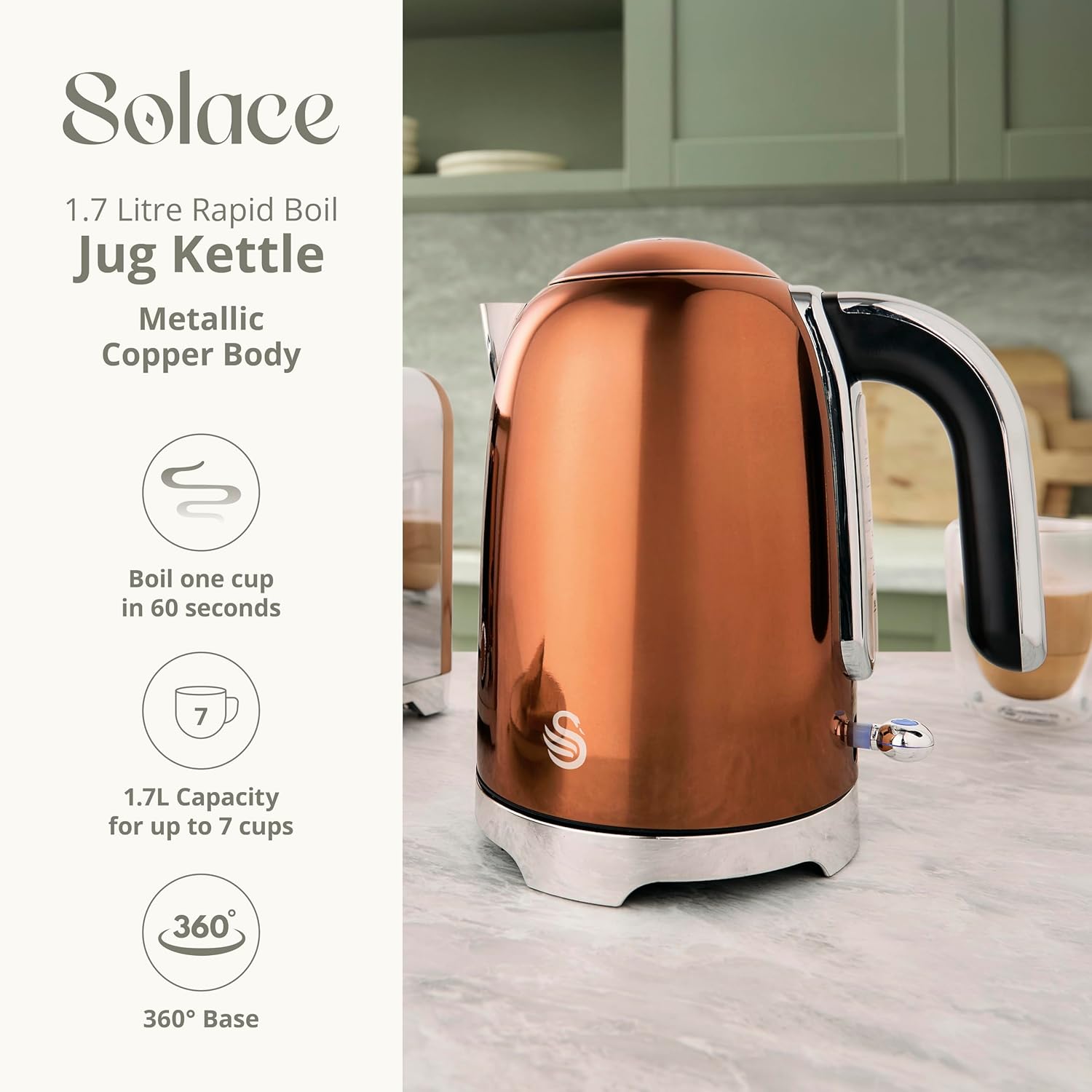 Thumbnail 1 de Swan Solace Cordless Kettle SK19026COP: Premium Copper with Chrome Trim, 1.7 L, 3000W