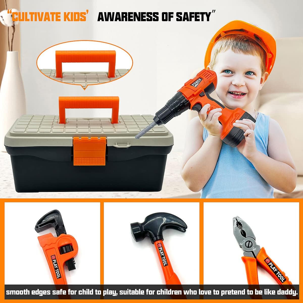 Detalle 2 de HYRENEE Kids Tool Set (48-Piece) with Electronic Toy Drill & Toolbox