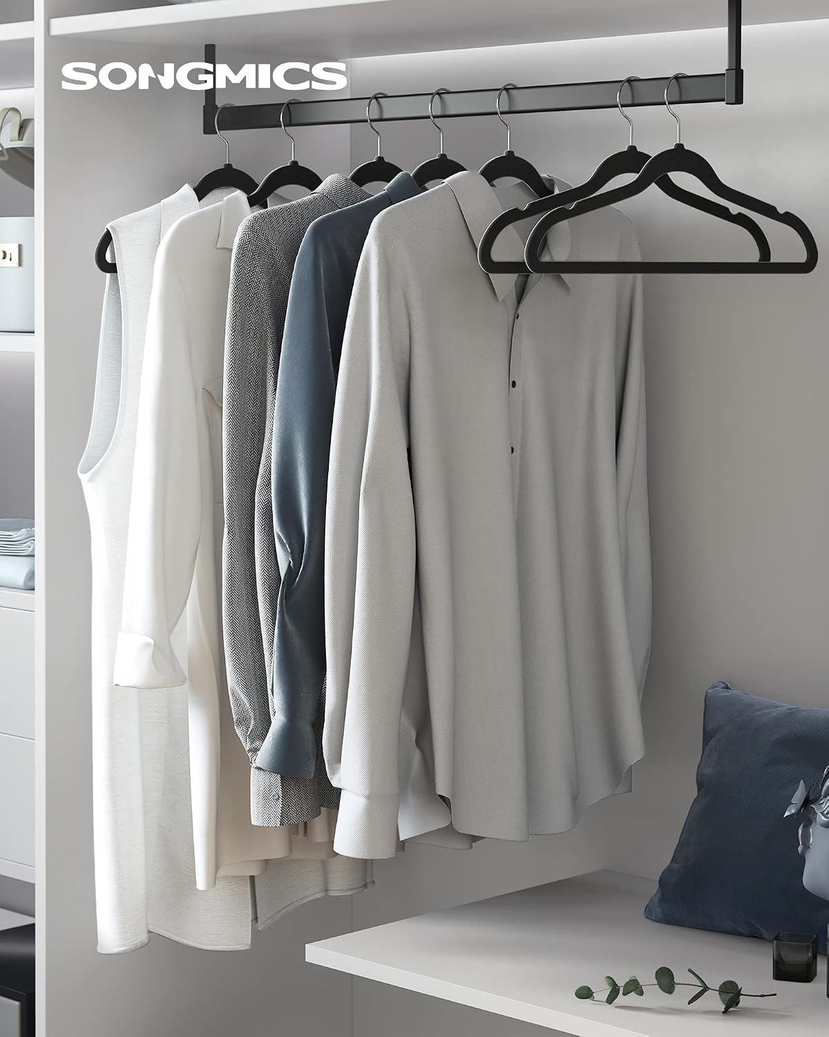 Detalle 2 de SONGMICS Kleiderbügel Samt 30er Set – 41,5 cm, dünn, belastbar bis 5 kg, 360° Drehhaken