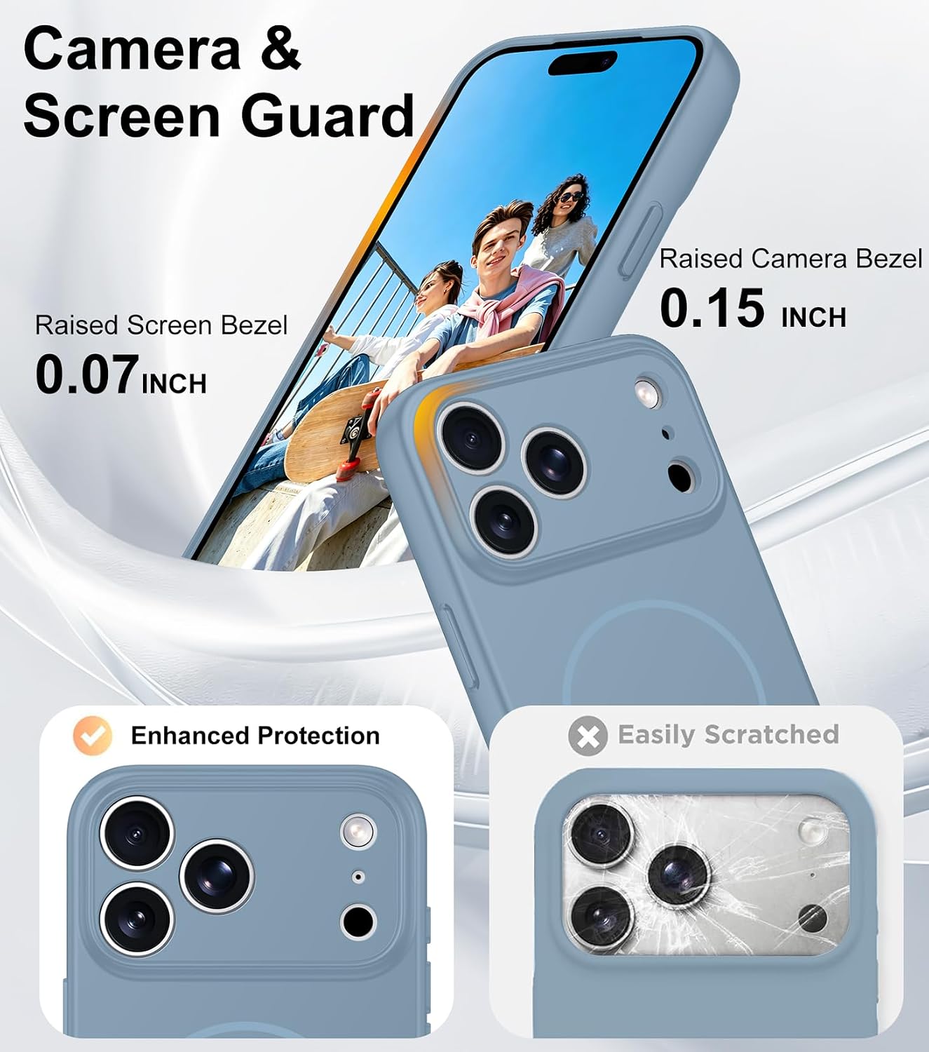 Detalle 2 de hitfine Magnetic Silicone Case for iPhone 17 Pro Max/18 Pro Max, MagSafe, Light Blue