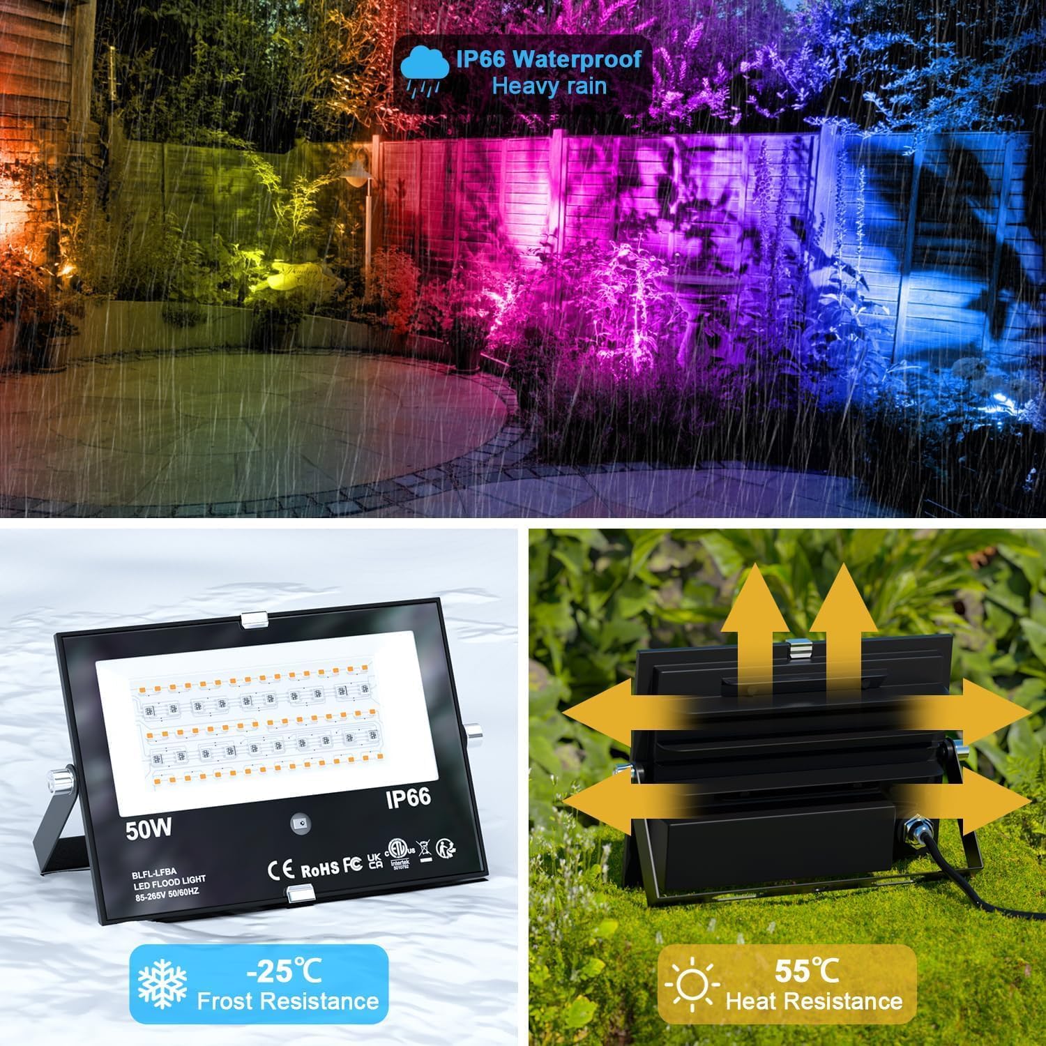 Thumbnail 5 de RGB LED Außenstrahler 50W Fluter 5 Modi mit Fernbedienung – 120 Farben, 5.000 lm, IP66 (4er-Set)