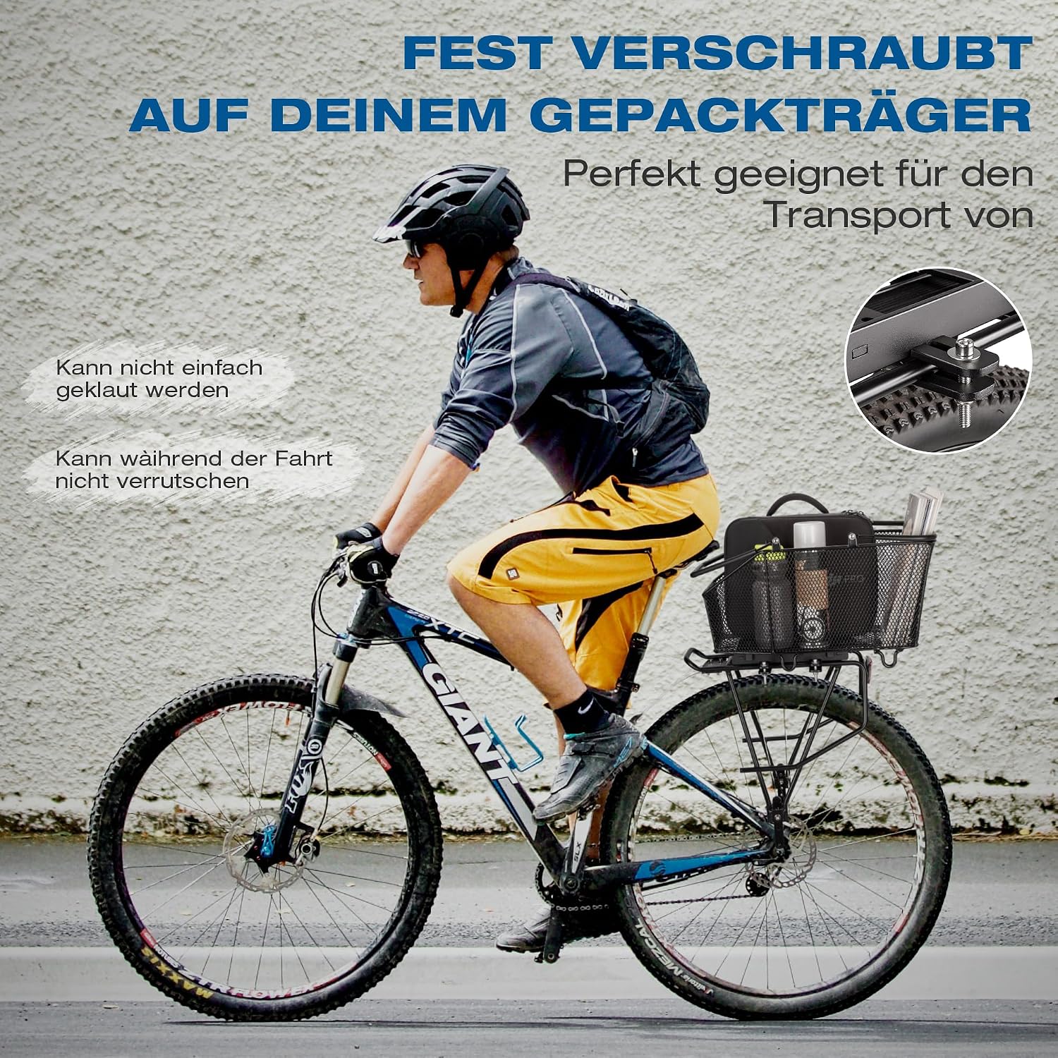 Detalle de GEWAGE Fahrradkorb hinten – Großer Gepäckträgerkorb mit Schnellverschluss, belastbar bis 20 kg