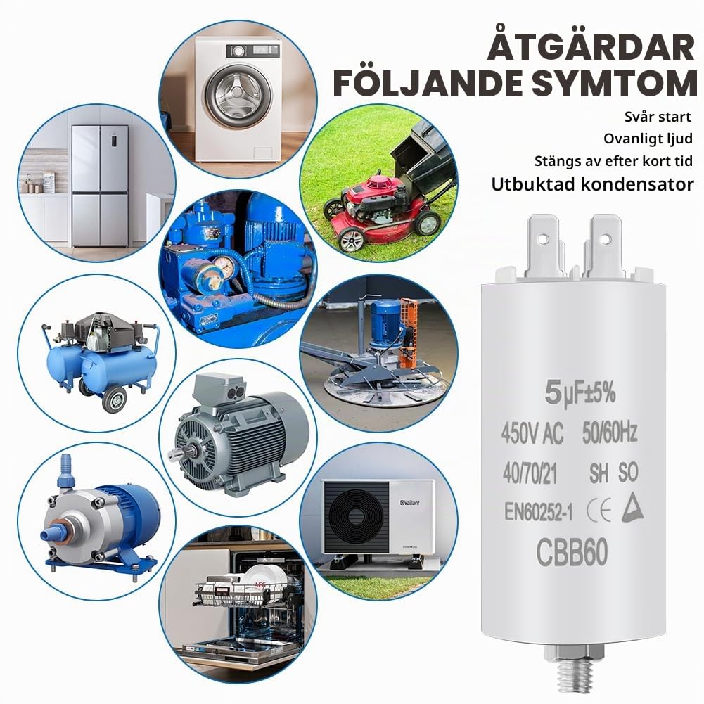 Detalle de OFFCUP CBB60 motorkondensator 5 μF, 450 V, 50/60 Hz