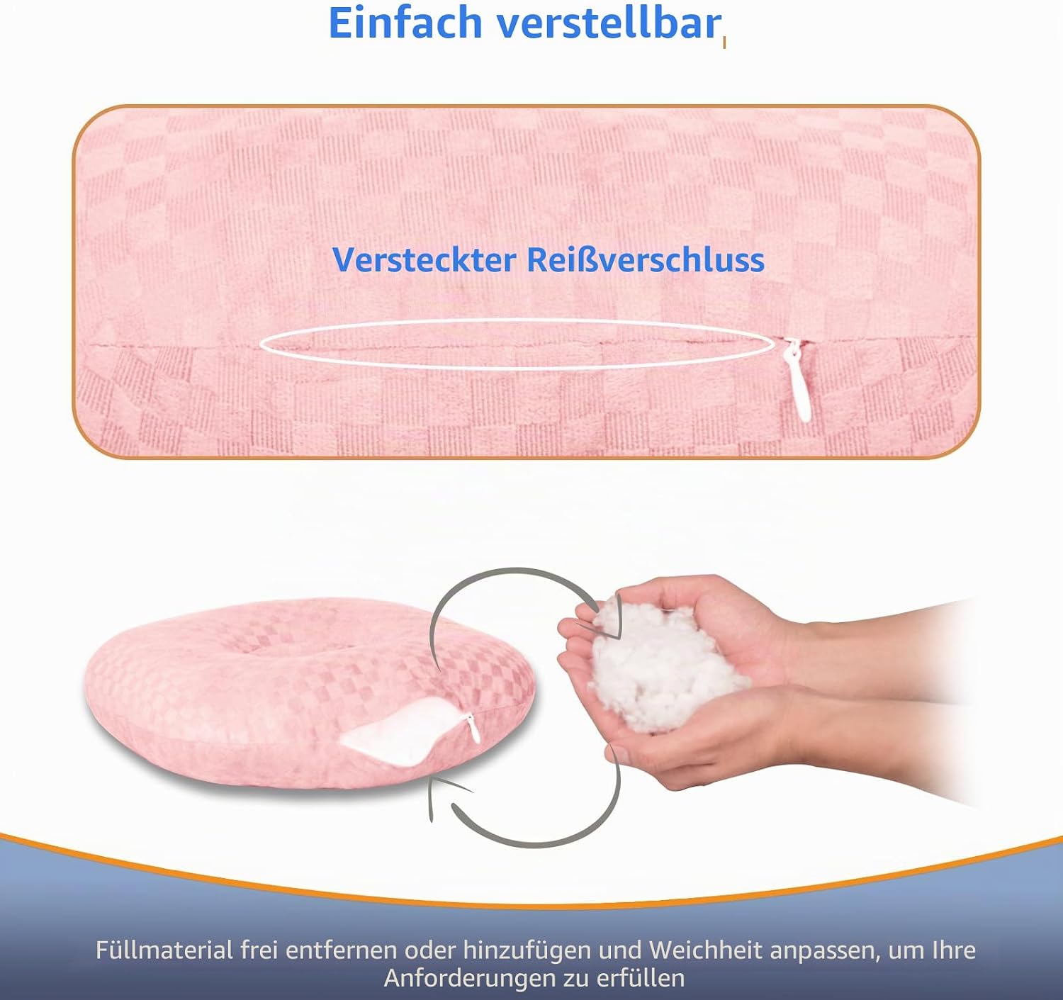 Detalle de Babyezz Ohrlöchkissen für Seitenschläfer – O-förmiges Kopfkissen gegen Druckstellen, rosa