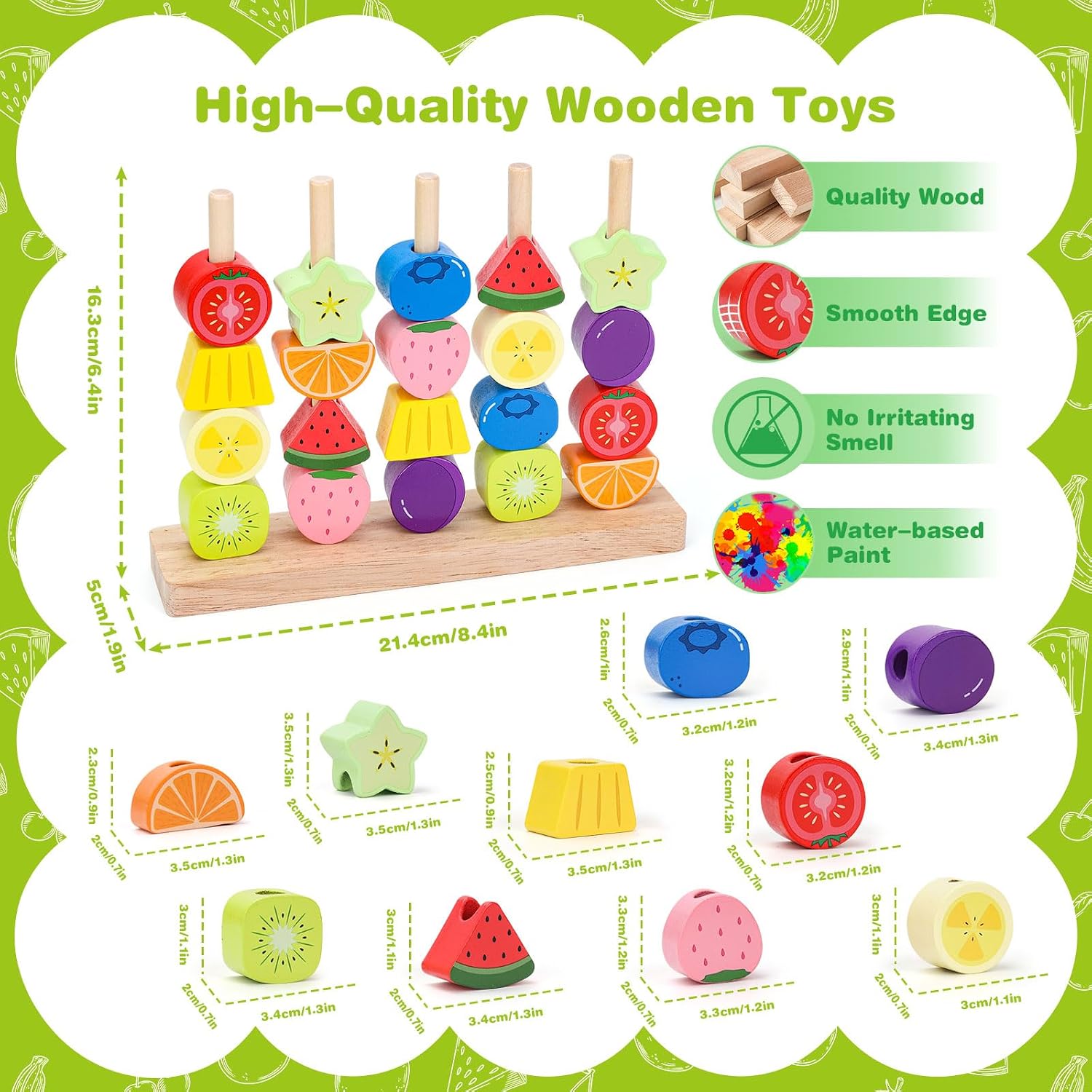 Detalle de GiddyGlow Jouet Montessori en Bois pour Enfants 2-5 Ans — Perles à Enfiler, Tri et Empilage