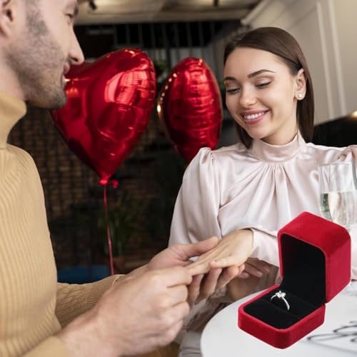 Detalle de Heyumybit Joyero para Anillo en Terciopelo Rojo – Caja de Propuesta