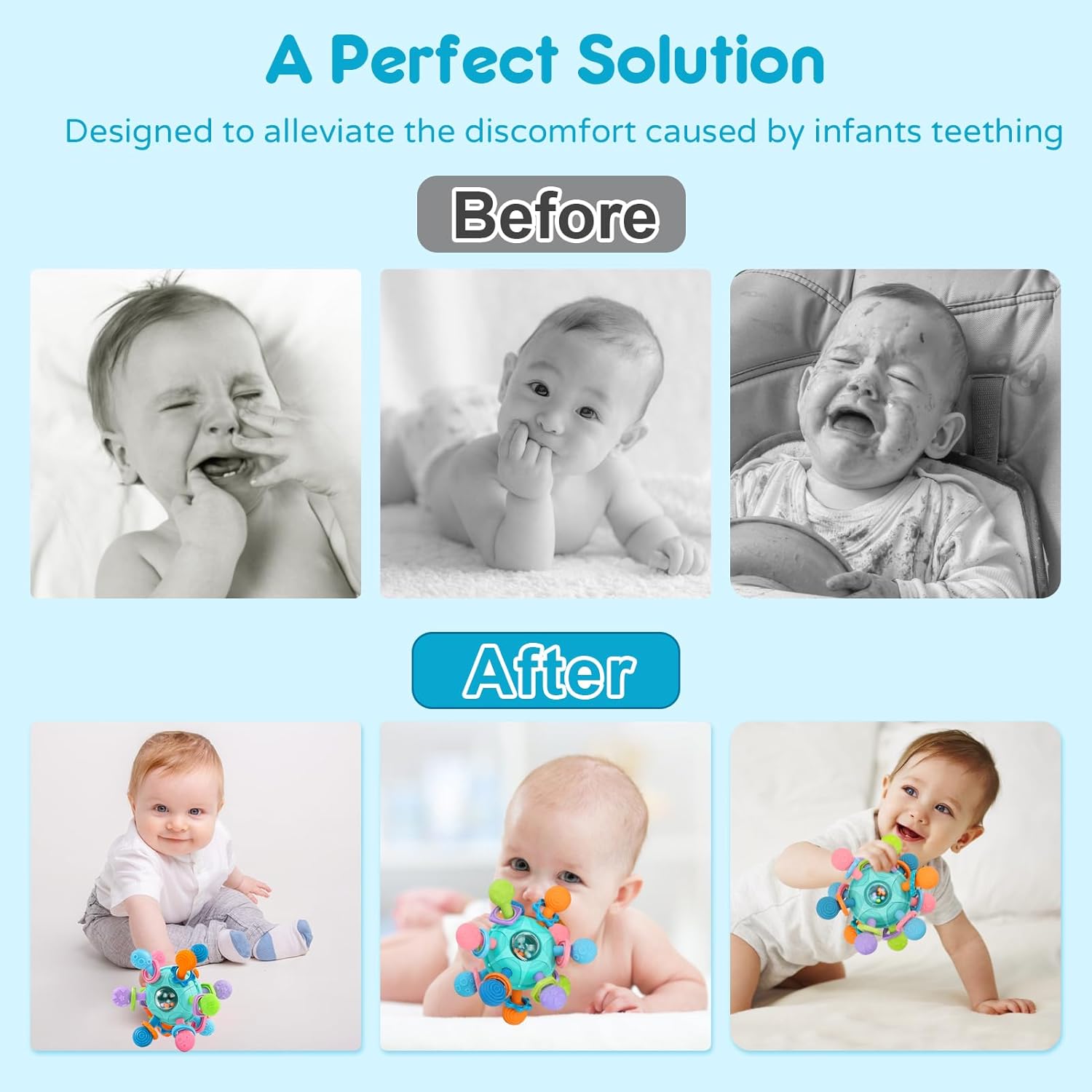 Thumbnail 4 de Baby Toys 0-6 Months Sensory Montessori Toys: Rattle, Teether and Grab Spin in Blue