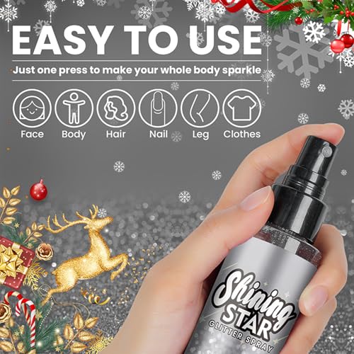 Detalle de Premium Silver Glitter Spray by Mikloven — Luxurious Shimmer Mist for Body, Hair, Face & Clothing (100ml, 1 Pack)