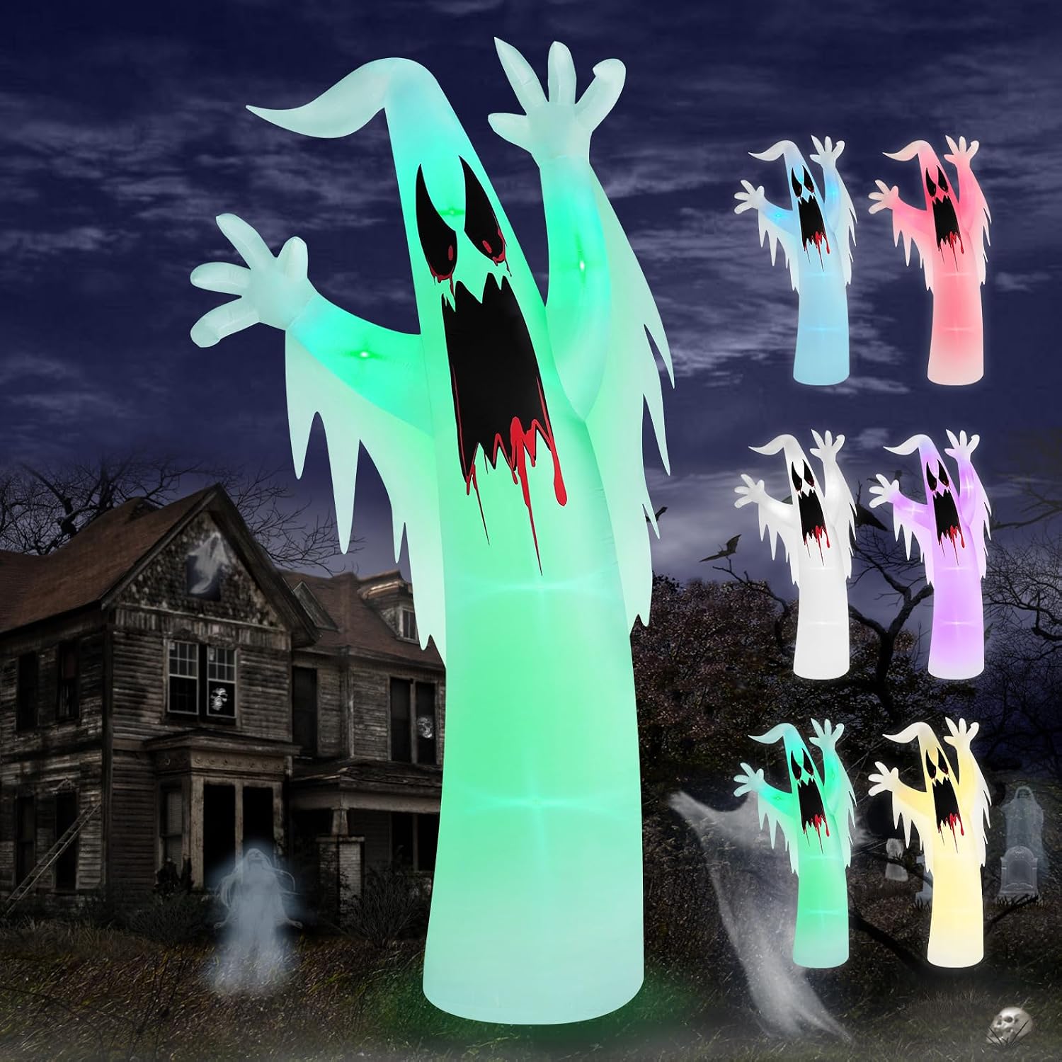 Detalle de Danxilu 12 ft opblaasbare Halloween-geest met ledverlichting in zes kleuren