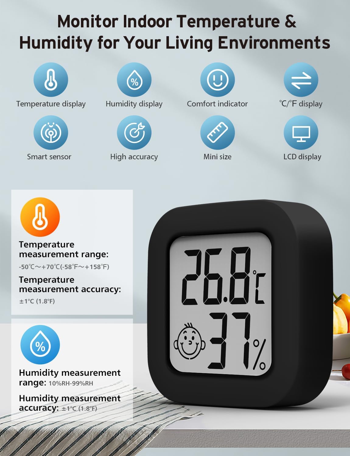 Thumbnail 1 de Houdian 2-teiliges Mini-Thermo-Hygrometer: Digitaler Temperatur- und Feuchtigkeitsmesser fürs Zuhause