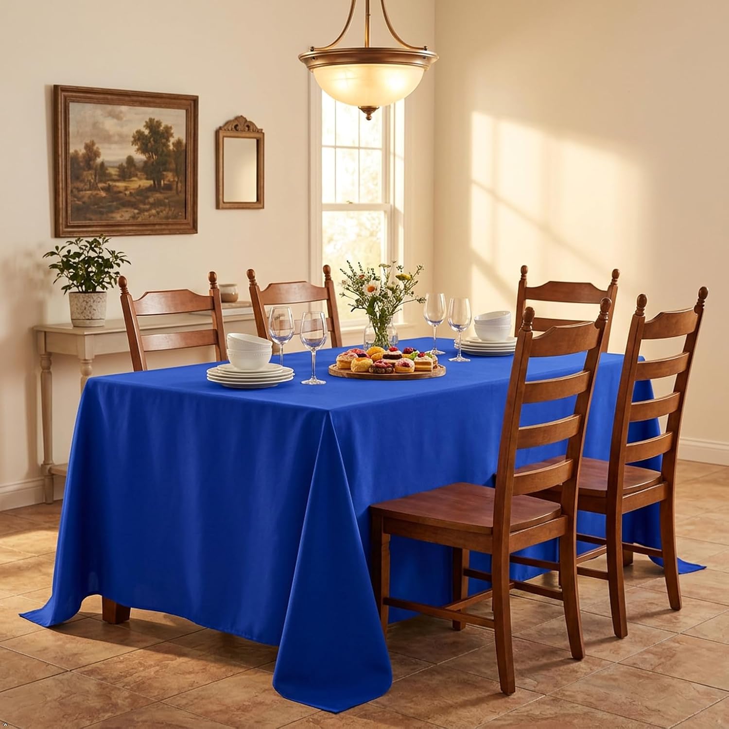 Detalle 2 de Sancua Rectangle Tablecloth 90x132in - Water-Resistant Royal Blue 📐