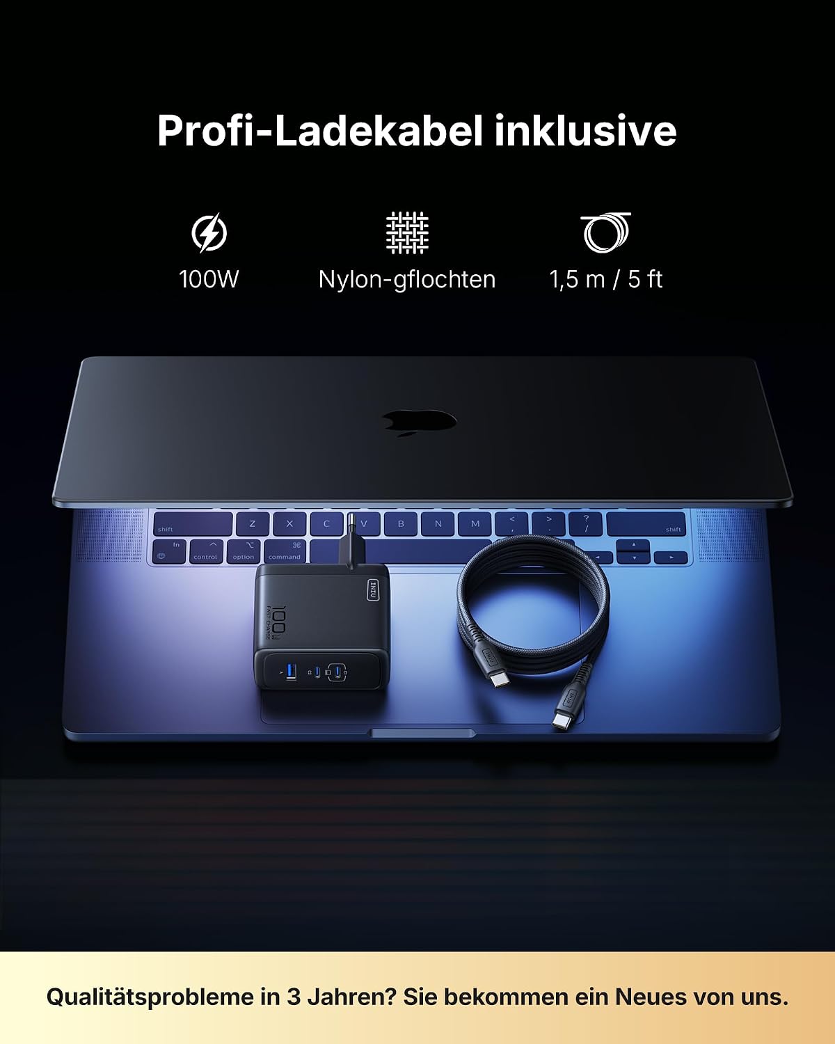 Detalle de INIU Caricatore USB C da 100 W: GaN a 3 porte con cavo incluso