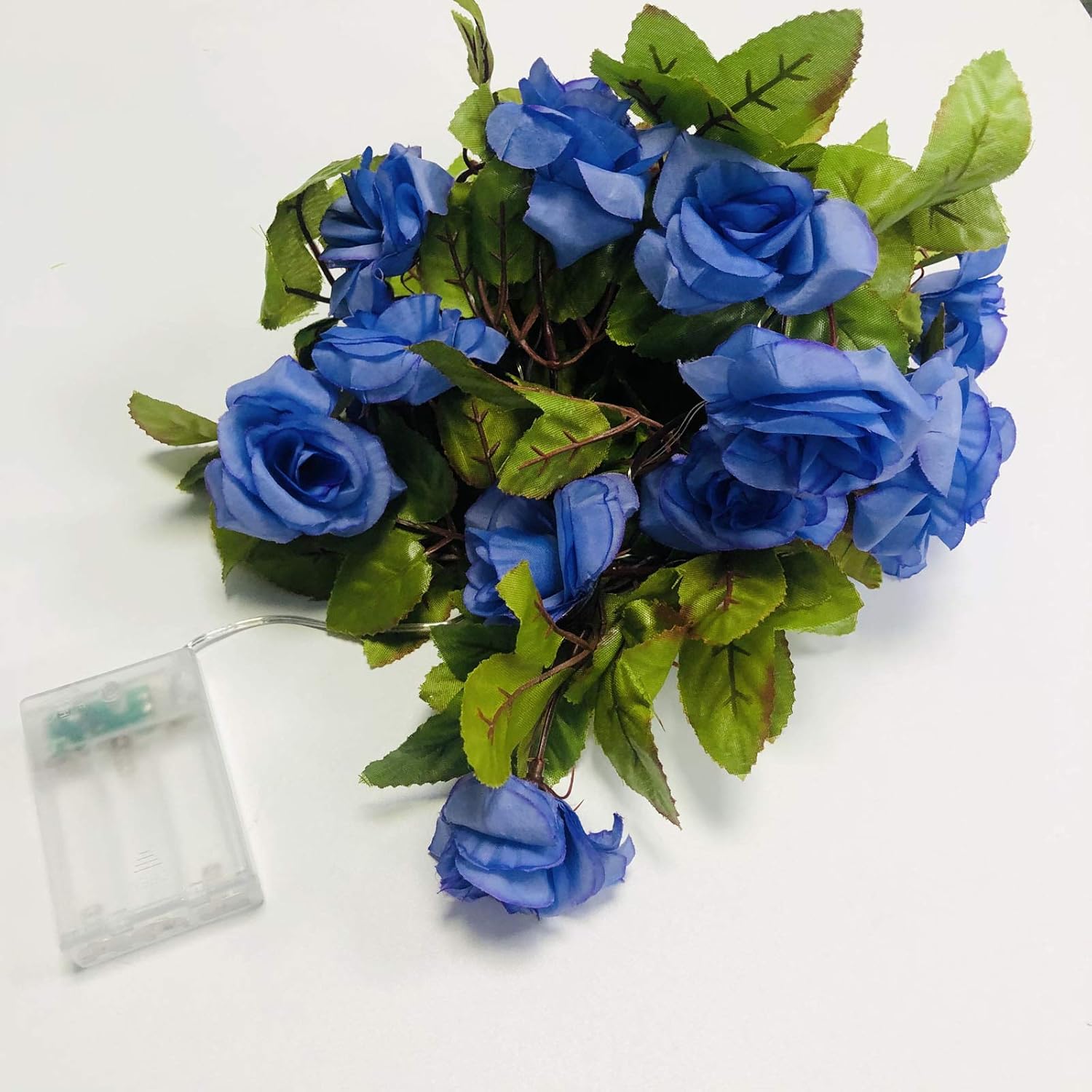 Thumbnail 2 de Riaxuebiy 7.5ft 20 LED Rose String Lights with 17-Head Ivy Garland – Blue