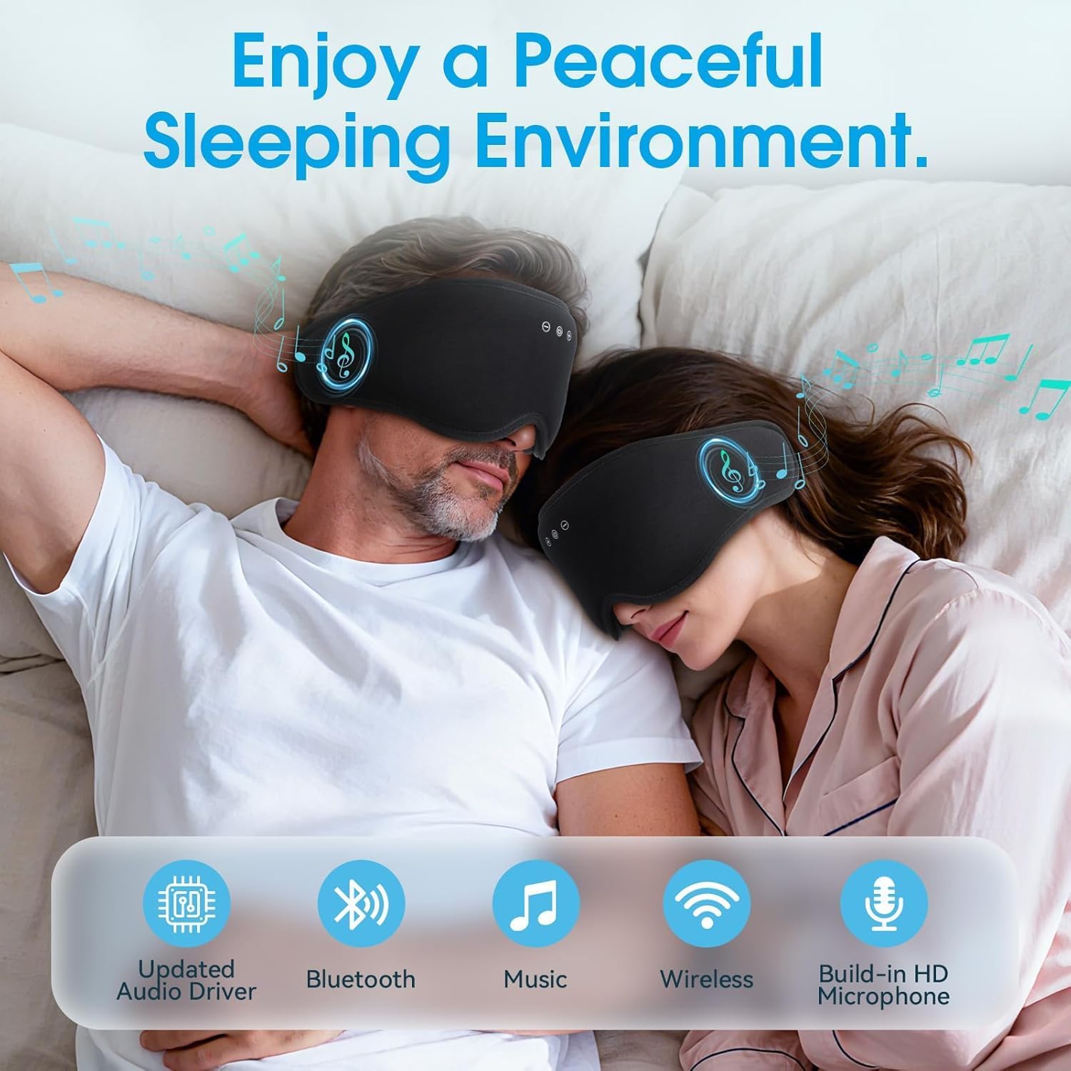 Thumbnail 5 de Love Eye Sleep Mask & Bluetooth Headphones Eye Mask (Bamboo Black)