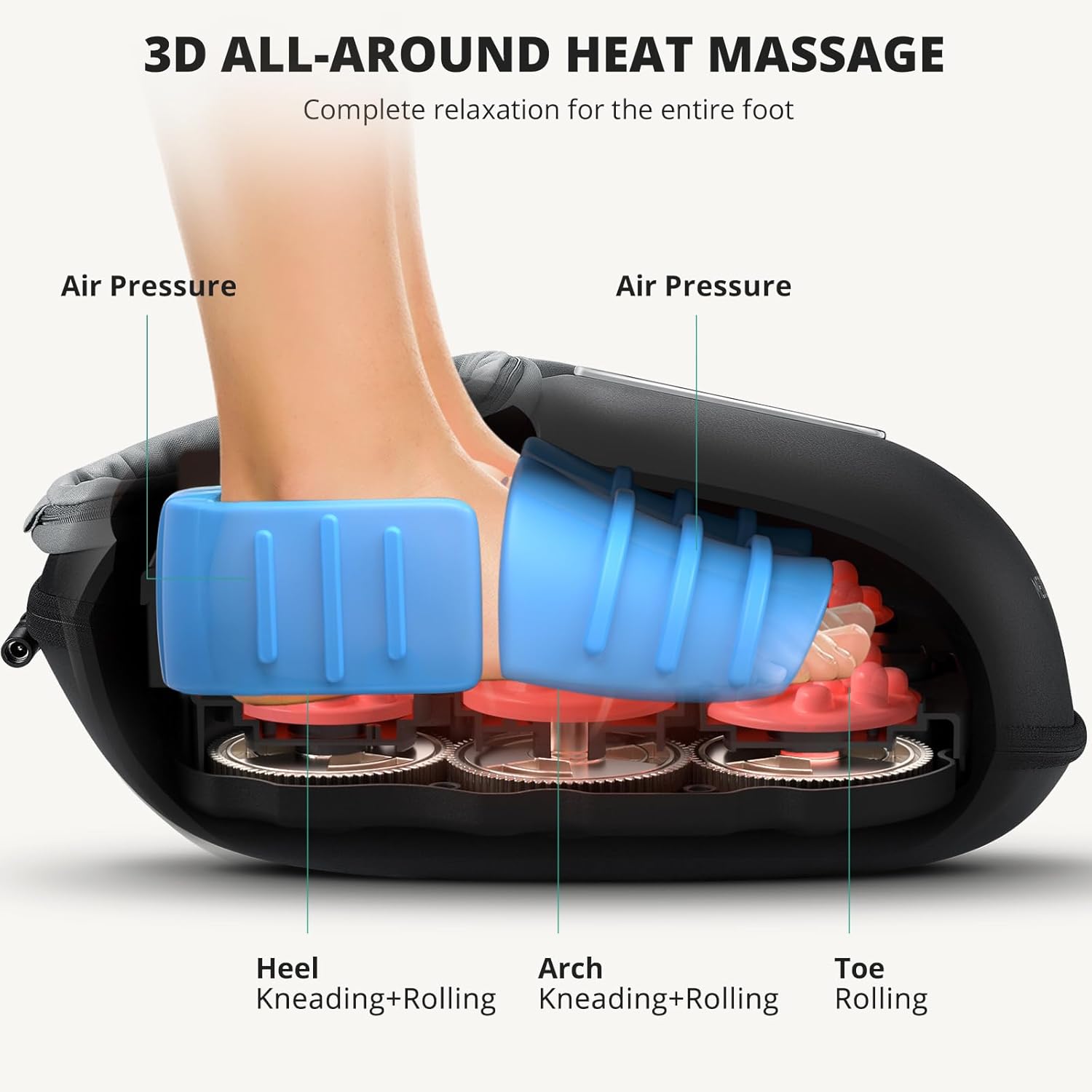 Detalle de Medcursor Foot Massager with Heat — Shiatsu Kneading Therapy for Tired Feet (Up to Size 13")