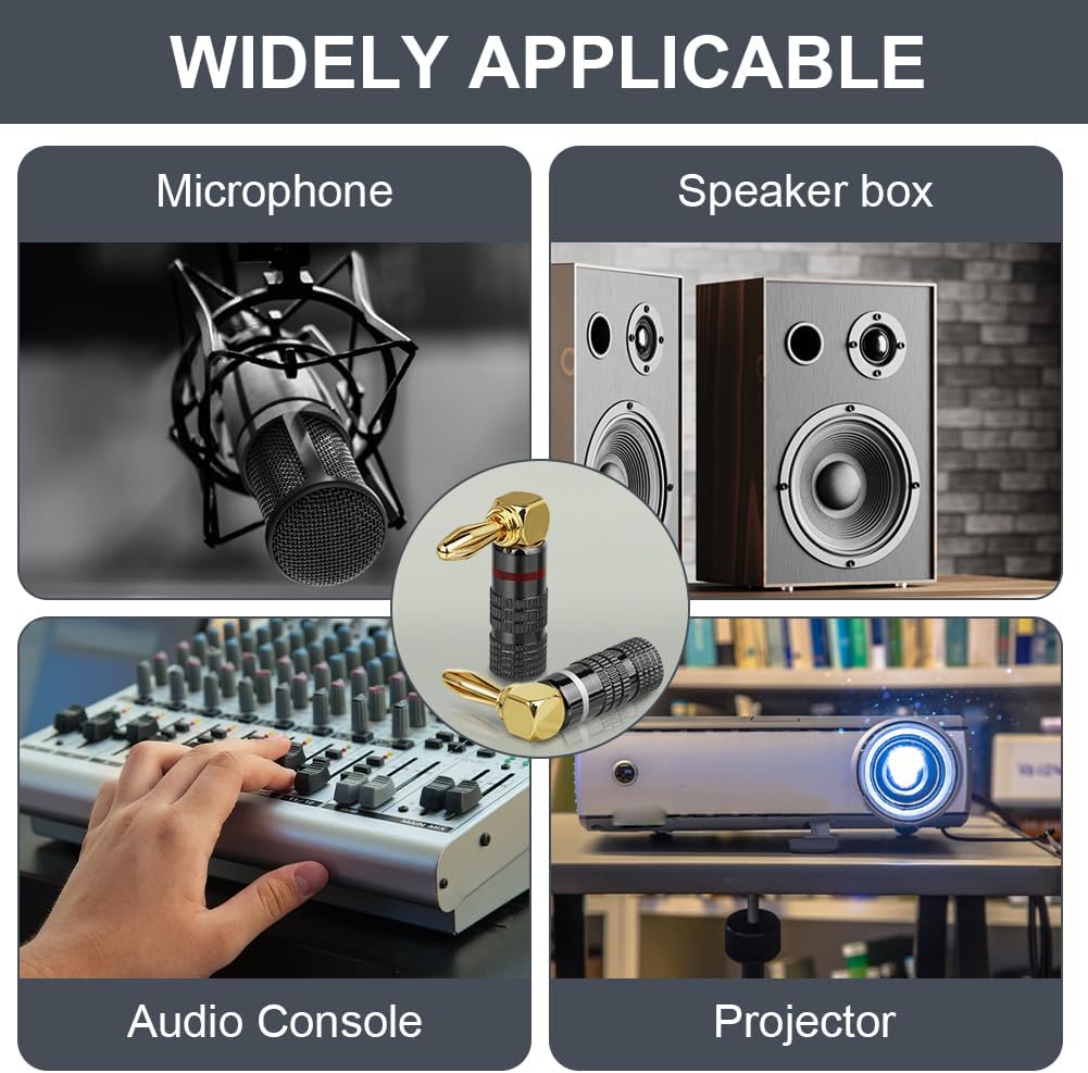 Thumbnail 6 de Aolso 4 Pcs 90 Degree Banana Plugs – Gold Plated 4.5mm Speaker Connectors
