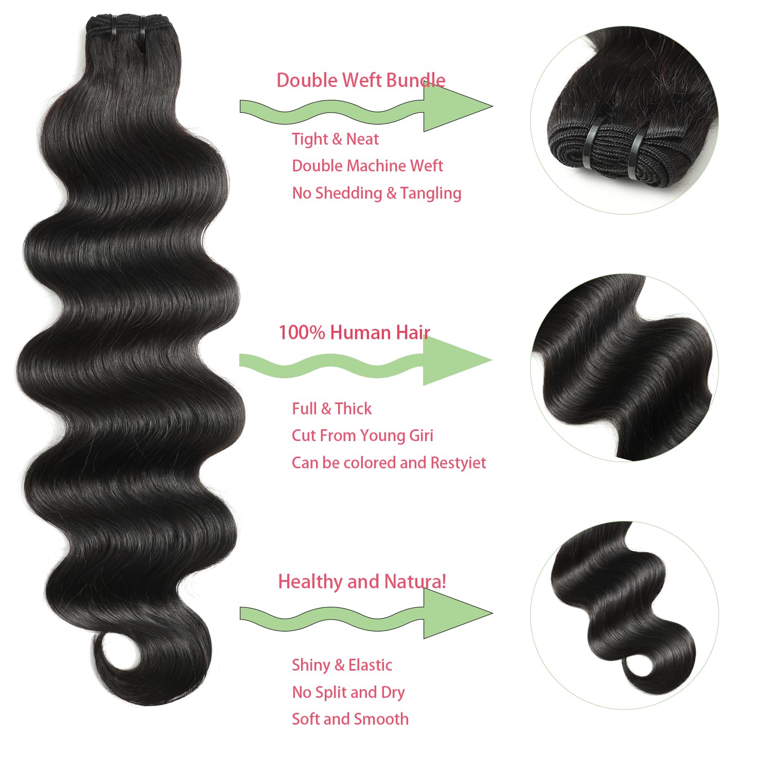 Thumbnail 3 de Human Hair Bundles 18 20 22 Body Wave