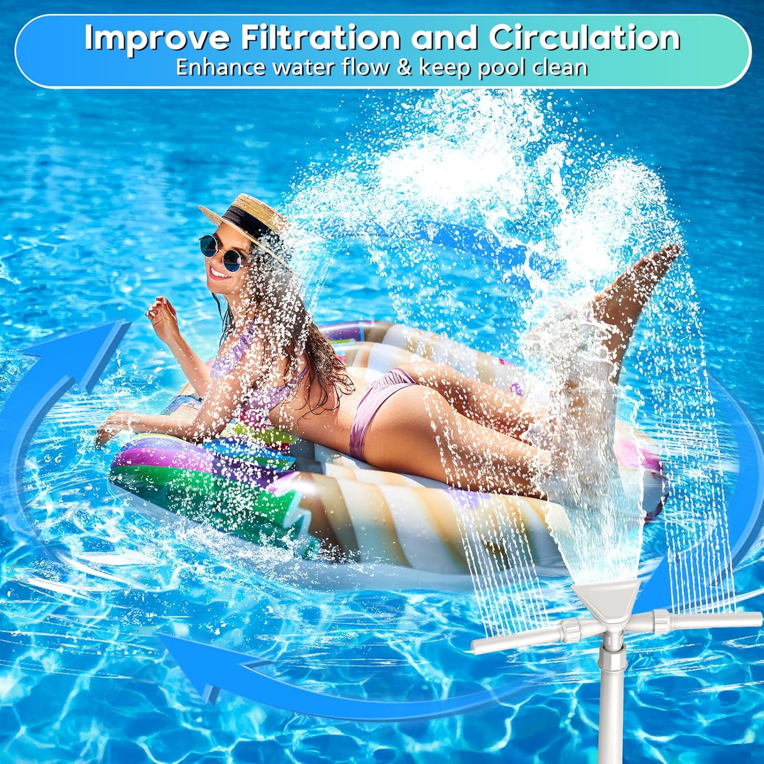 Thumbnail 2 de Mooroer Piscina Fontana 3 in 1 con cascata e getto regolabile a 360° per piscine fuori terra e interrate