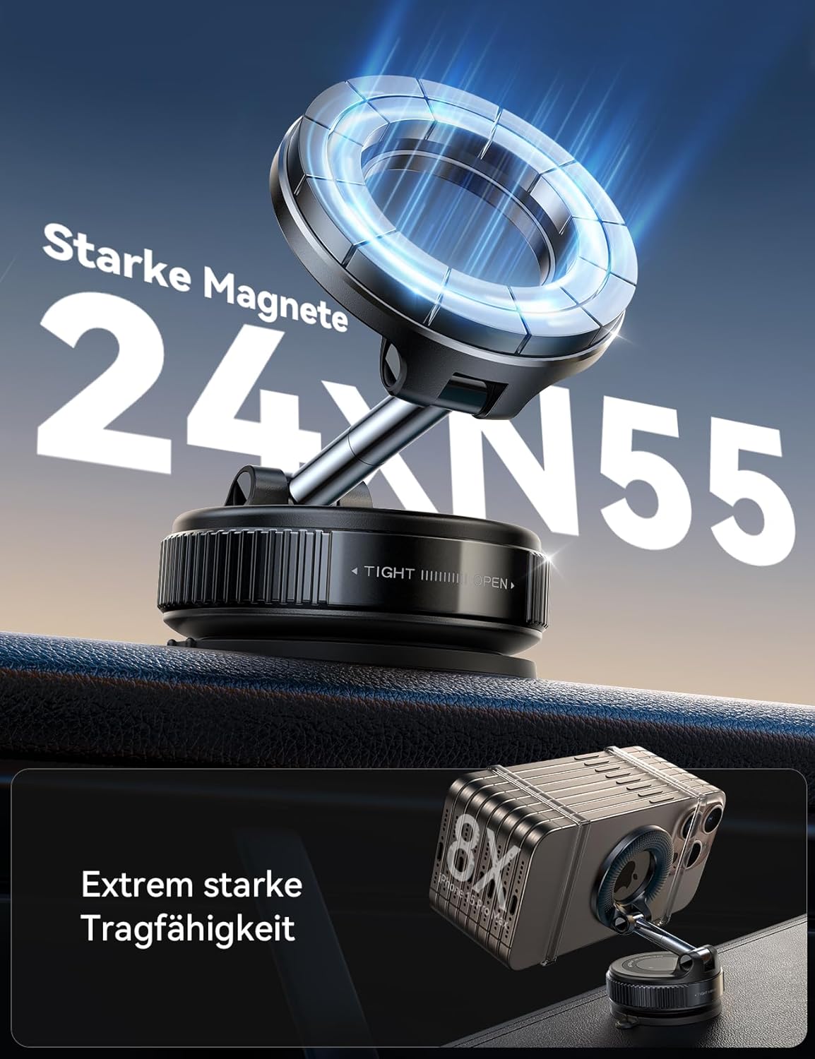 Detalle de JOYROOM Vakuum Handyhalterung Auto mit Magnet (Magsafe) – 360° Metallarm, 24× XN55 Magnete