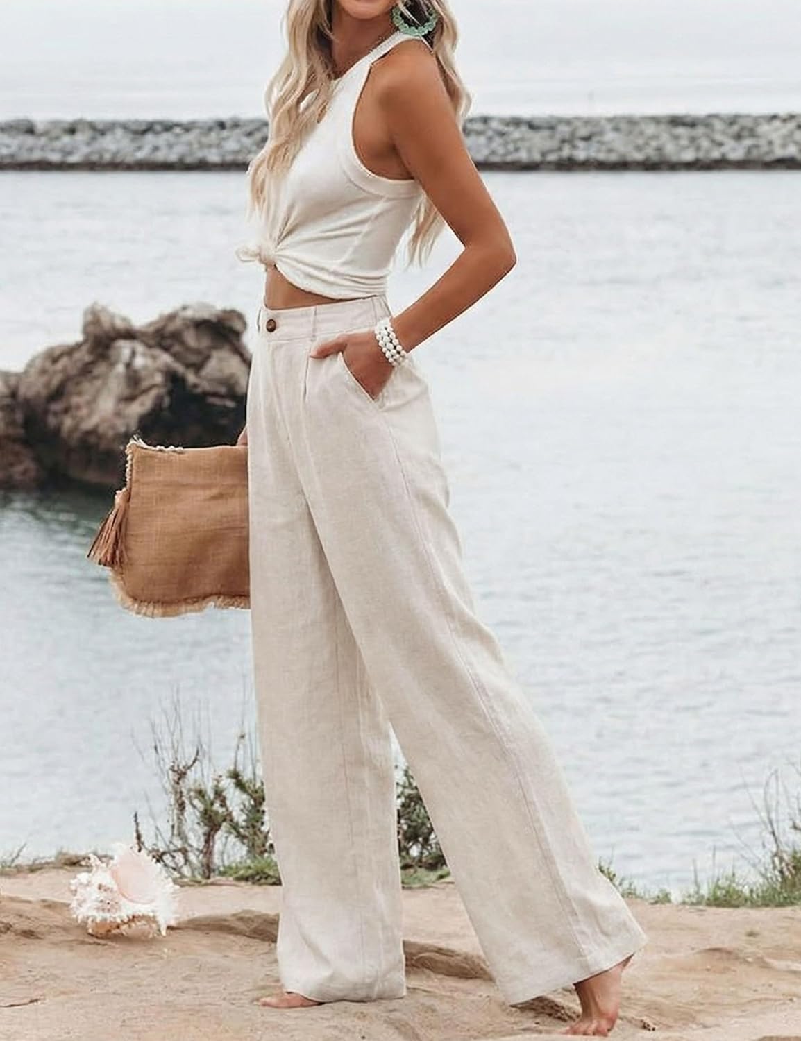 Thumbnail 1 de Hooover Women's Cotton Linen High-Waisted Wide-Leg Pants