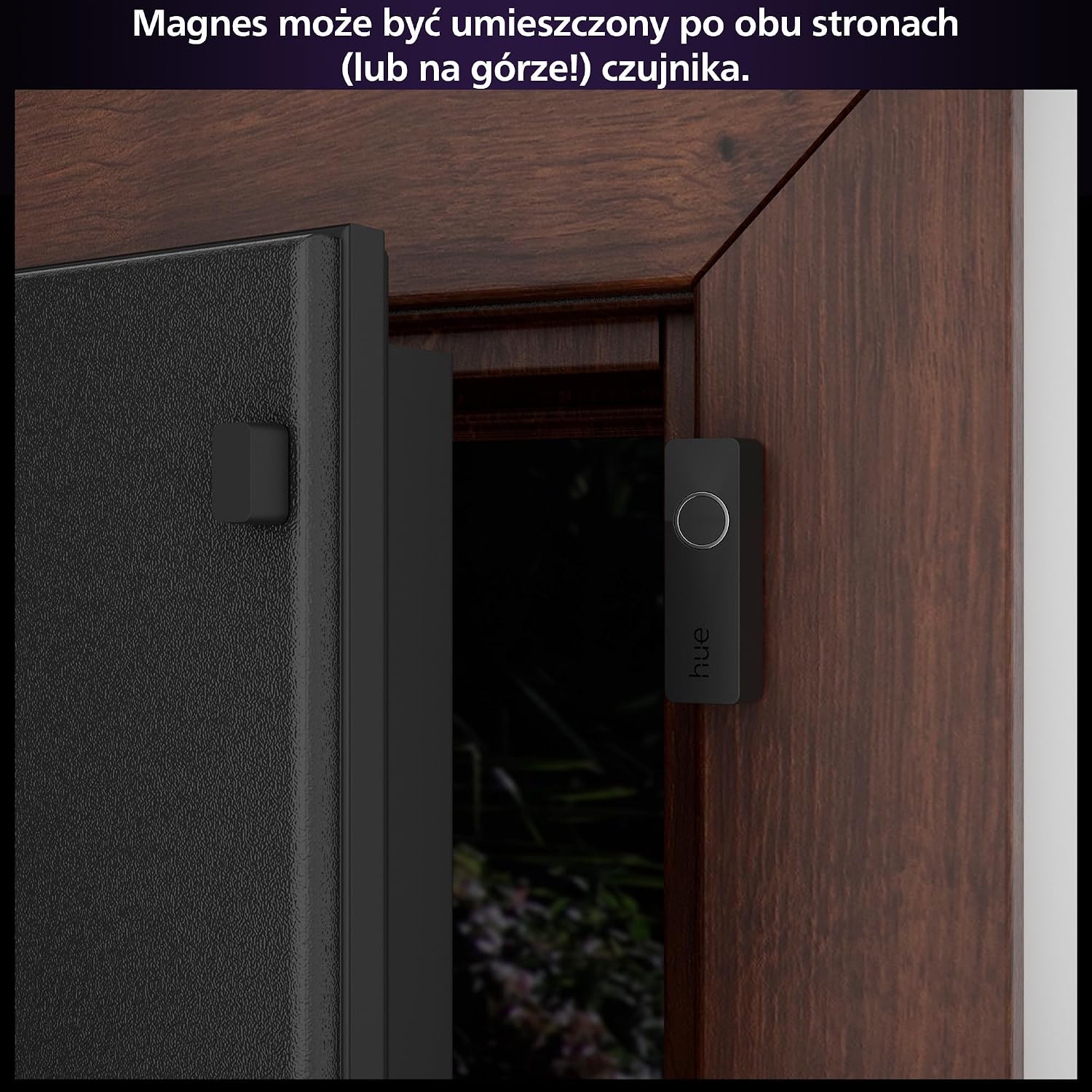 Detalle de Philips Hue Secure Raven – czarny czujnik kontaktu z alarmem świetlnym