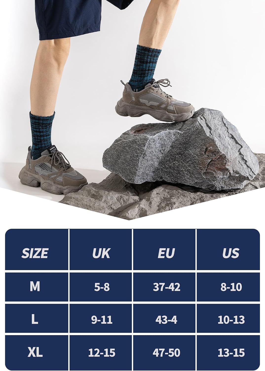 Detalle 2 de Huuwi Men's Merino Wool Crew Socks