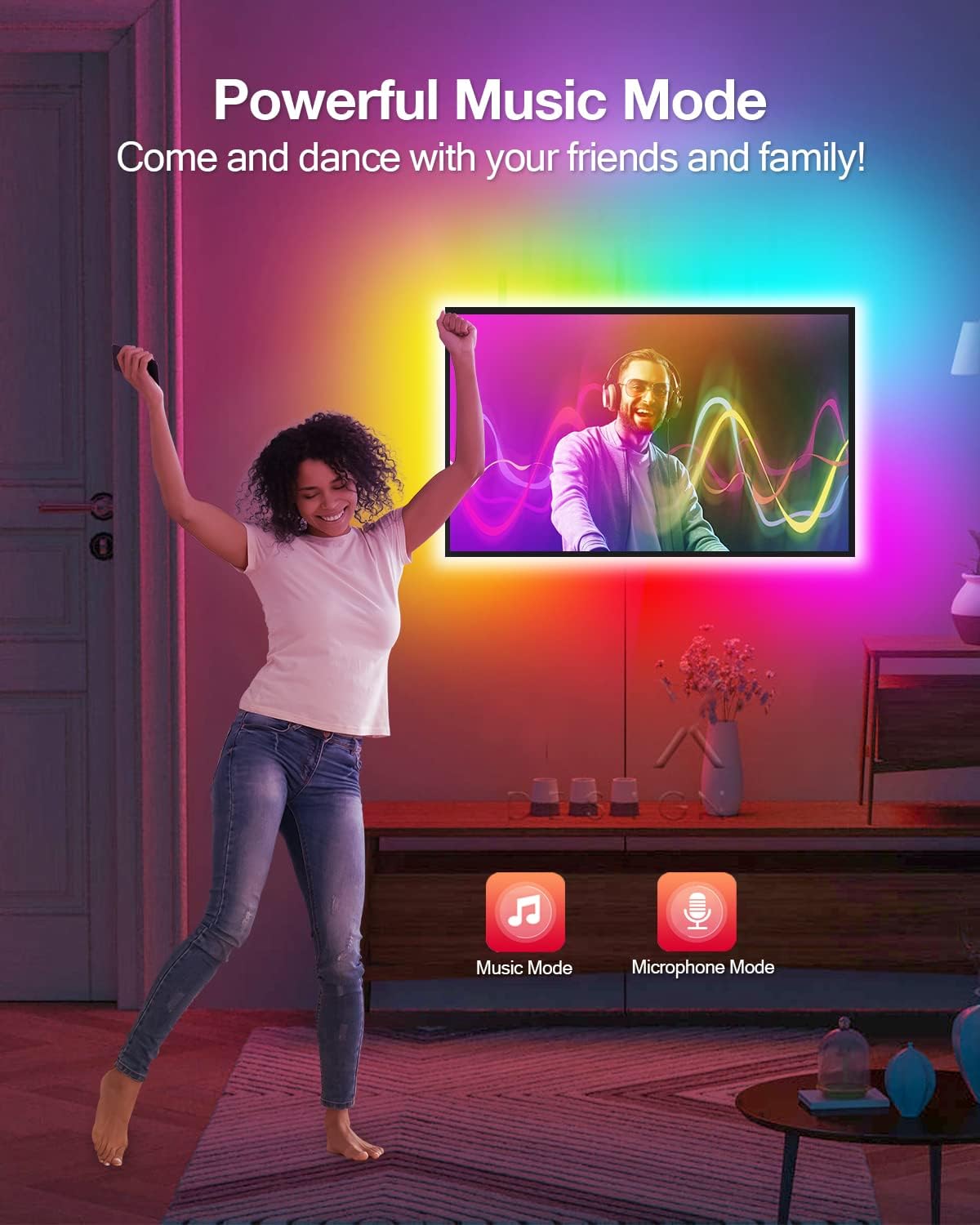 Thumbnail 2 de DAYMEET Retroilluminazione LED 3M USB per TV 32-60 Pollici – Striscia RGBIC con telecomando, Bluetooth e app