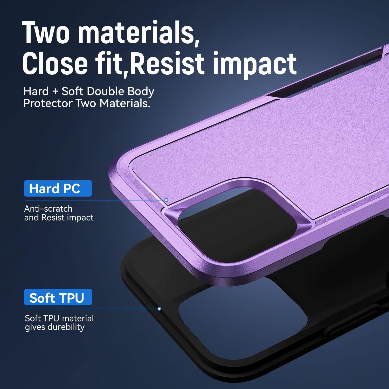 Detalle de Warsia iPhone 12/12 Pro Case with HD Screen Protector – Purple, Military Grade