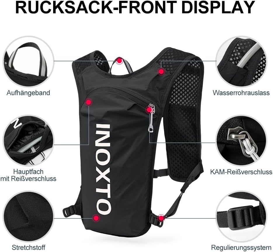 Detalle de INOXTO Laufrucksack 5L – Leichter Trinkbeutel für Outdoor, Wandern, Radfahren und Bergsteigen