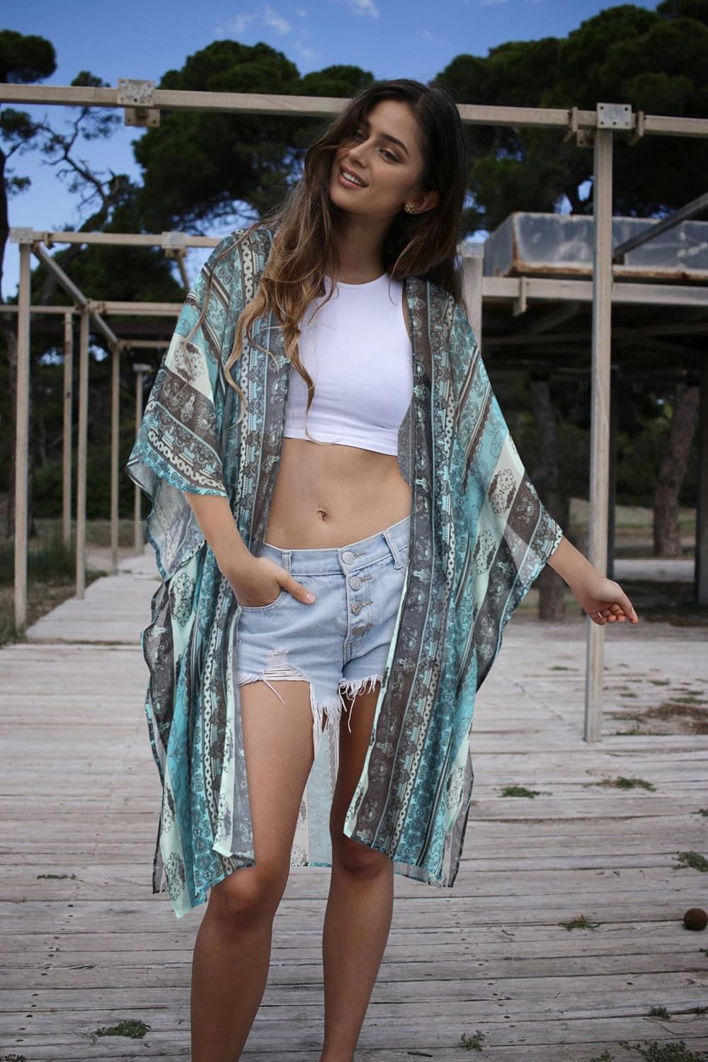 Thumbnail 6 de CHICGAL Women’s Kimono Swimsuit Coverups (Lightweight Sheer Gasa Cardigan)