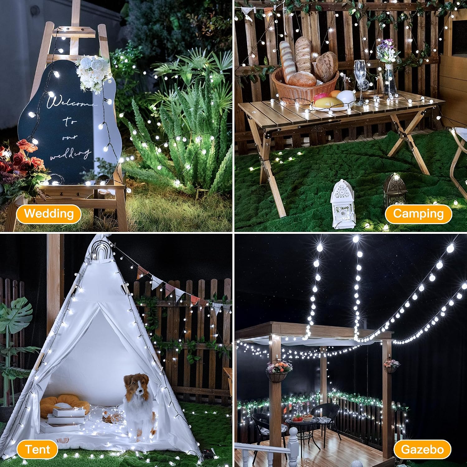 Thumbnail 6 de Ollny Solar Outdoor Garden Fairy Lights (12m, 100 LED, Cool White crystal ball) – IP65/IP44 globe string lights