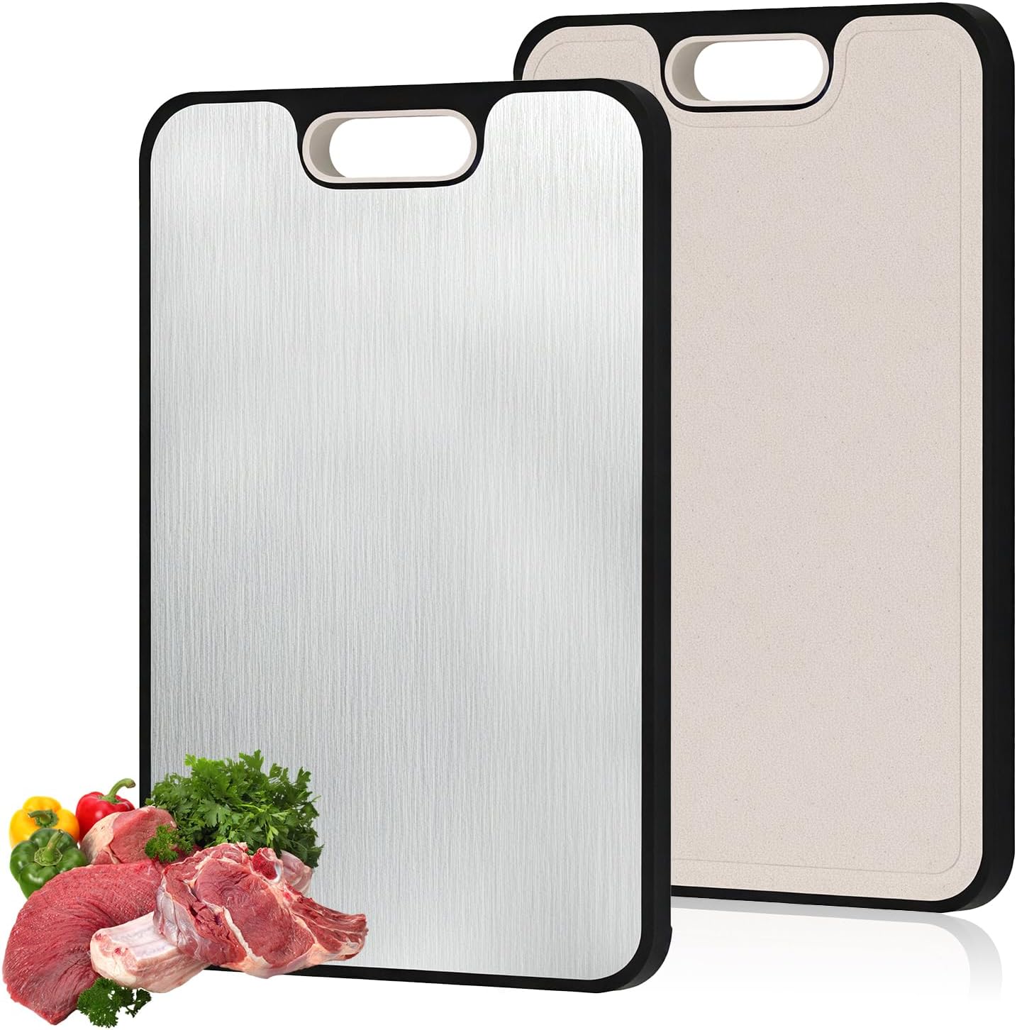 Double-Sided 304 Stainless Steel Chopping Board 39×27cm