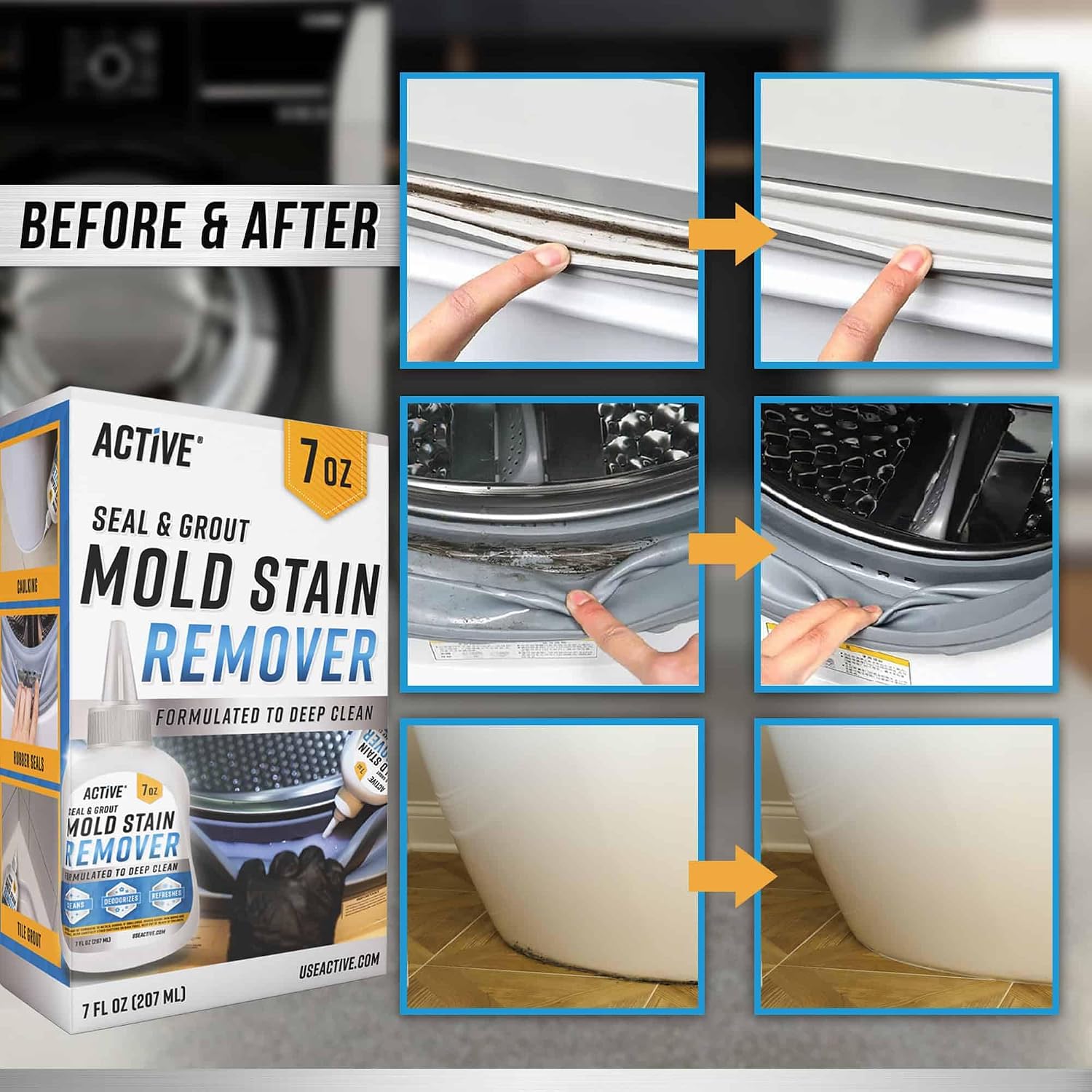 Detalle de ACTIVE Mold Stain Remover Gel Cleaner Heavy Duty Stain Cleaner for Front Loader Washer Seals, Grout, Shower – 7 Fl Oz