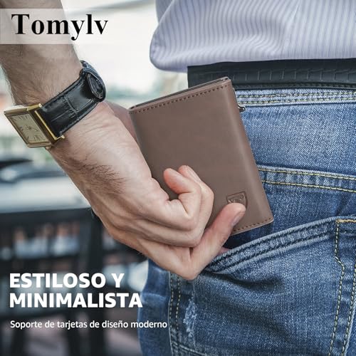 Detalle de Tomylv Carteras para Hombre RFID Bloqueo Tarjetero Marrón
