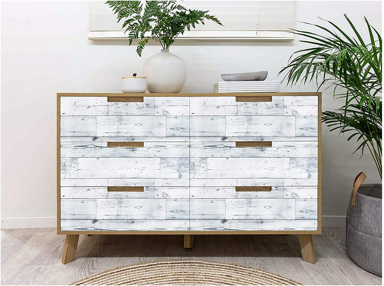 Thumbnail 6 de APPIOK Peel-and-Stick Wallpaper, Light Grey and White Distressed Wood Plank
