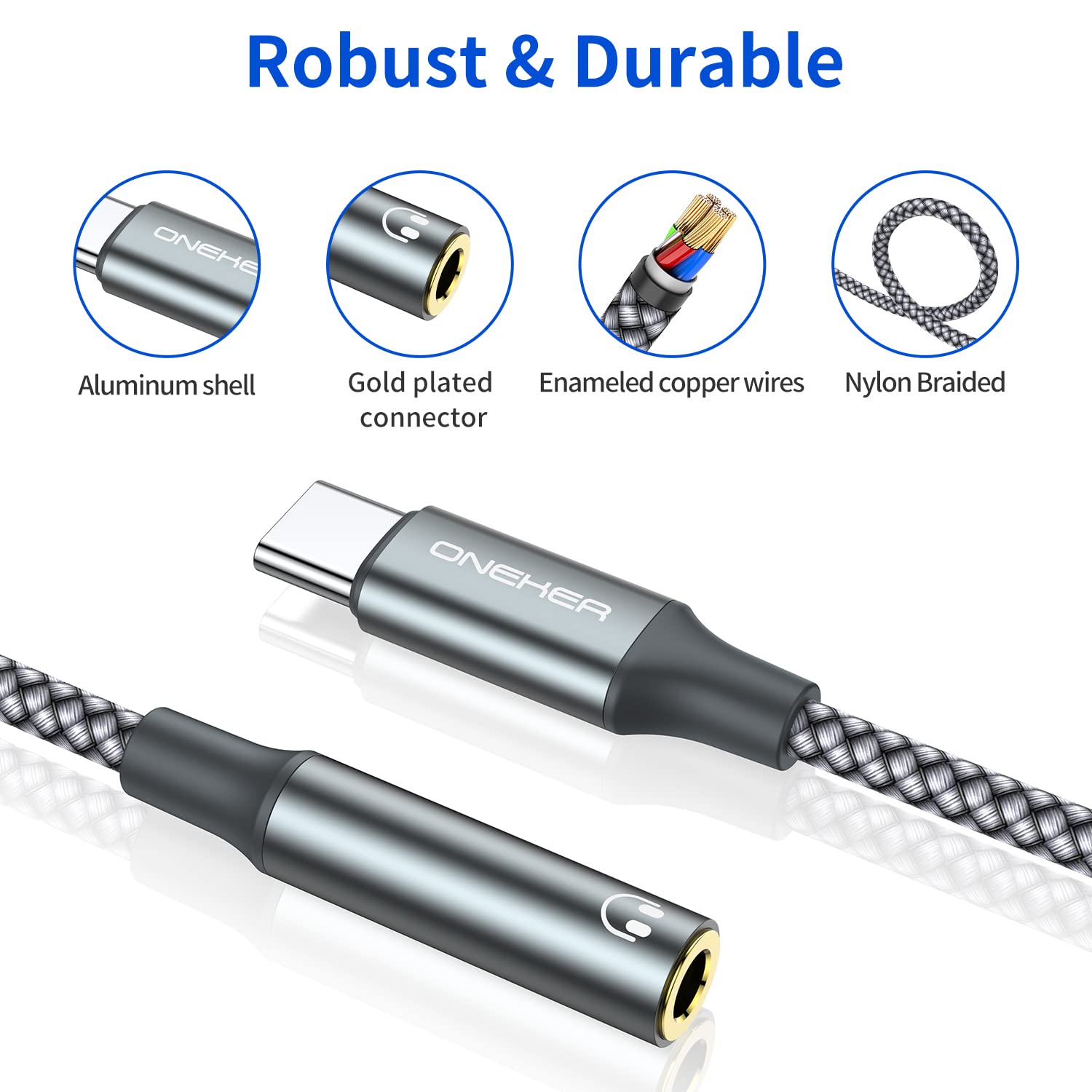 Detalle 2 de OneKer USB C to 3.5mm Adapter 2-Pack