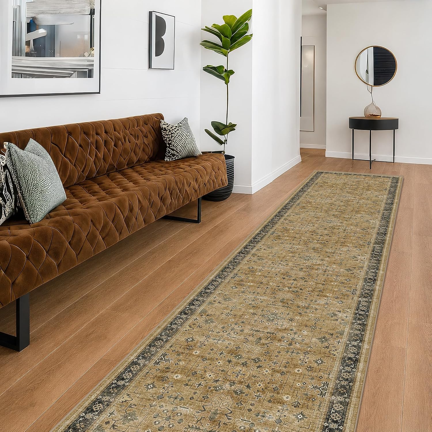 Detalle de Hazo Haus 3' x 12' Washable Hallway Runner Rug, Non-Slip Polyester